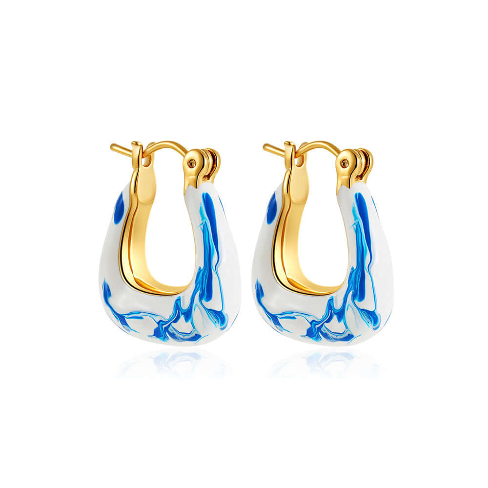 Elegant Porcelain Marble Hoop Earrings for Women - Trendy T225 Design | Perfect for Parties, Weddings & Everyday Wear
