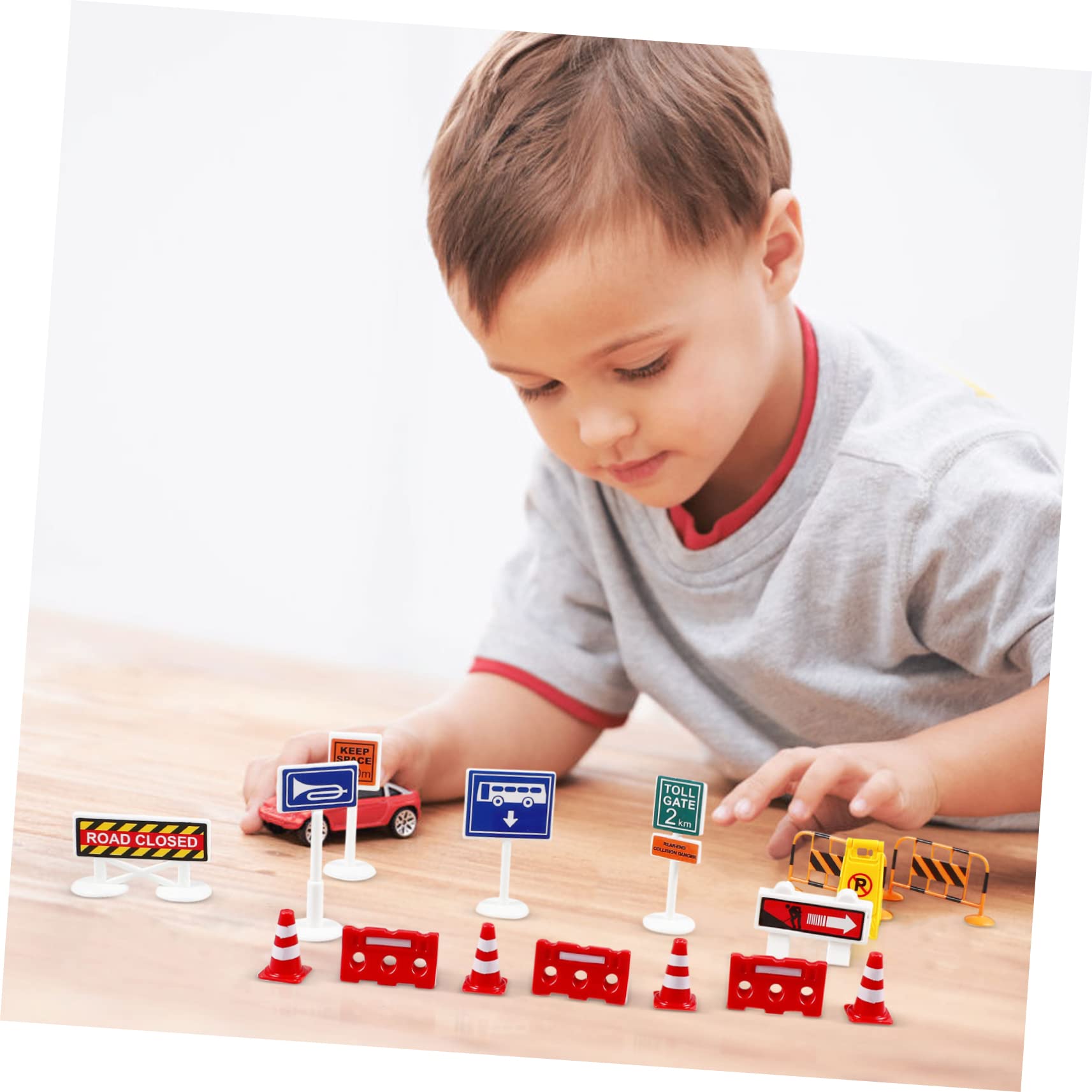 Toyvian 4-Piece Mini Road Construction Barricade Signs - Plastic Traffic Cones & Barriers for Toy Cars, Vehicles & Bus Playsets - Perfect for Kids' Construction Play Scenes & Toy City Decorations