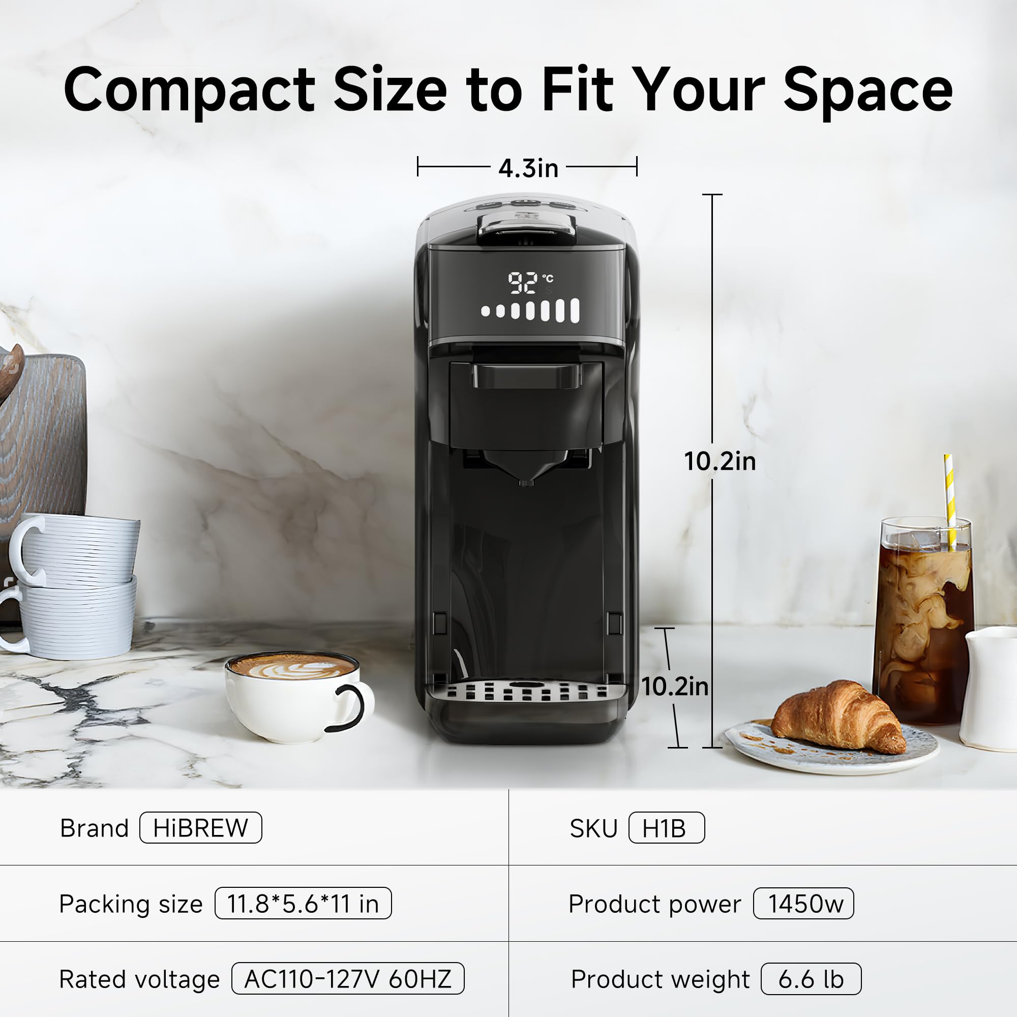 HiBREW H1B 6-in-1 Coffee Pod Machine | 19 Bar Espresso Maker for K-Cup, Nespresso & DG Pods | Brews Hot & Iced Coffee | Perfect for Home, Office & Small Spaces (Black)