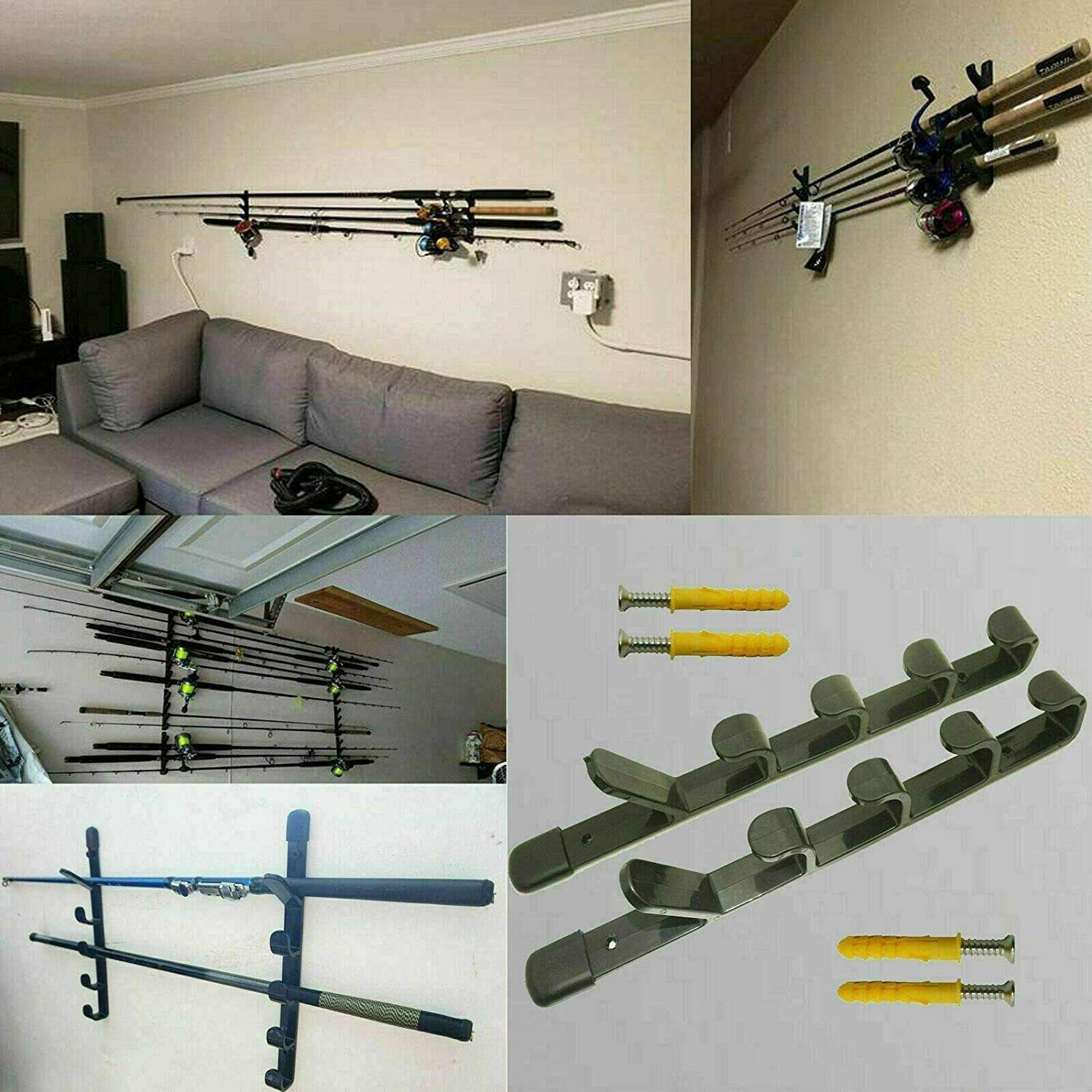 Premium Fishing Rod Wall Mount Storage Rack - Heavy Duty 5-Rod Holder for Garage, Cabin, Basement & Boat - Secure Organizer for Fishing Gear & Equipment - Perfect for Anglers & Outdoor Enthusiasts