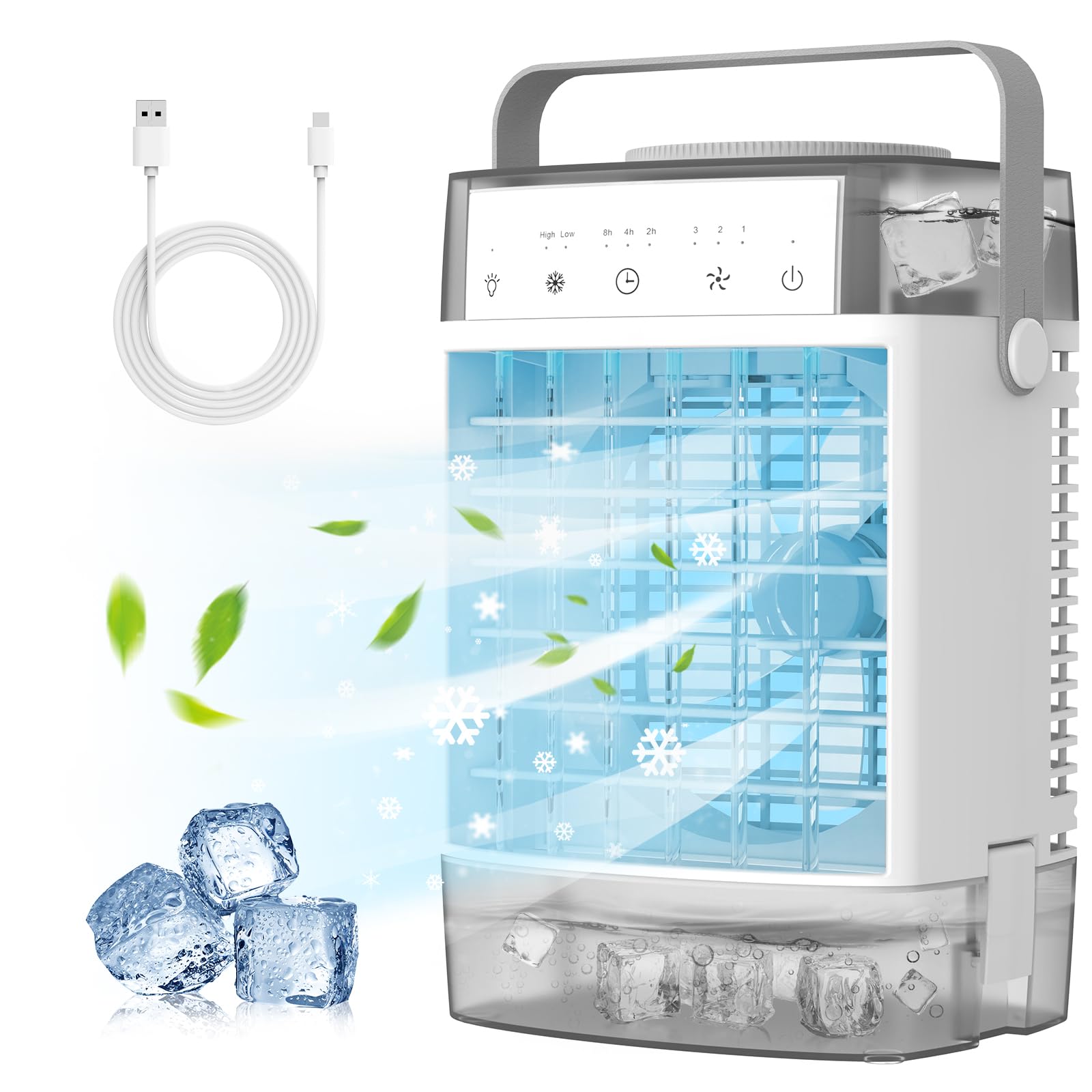 Portable Air Conditioner 4-in-1 with 1600ml Dual Tank Evaporative Cooling - Mini Personal AC Unit with 7 Color LED Lights - Compact Cooling Fan for Home, Office & Bedroom - Perfect for Summer, Hot Weather & Small Spaces