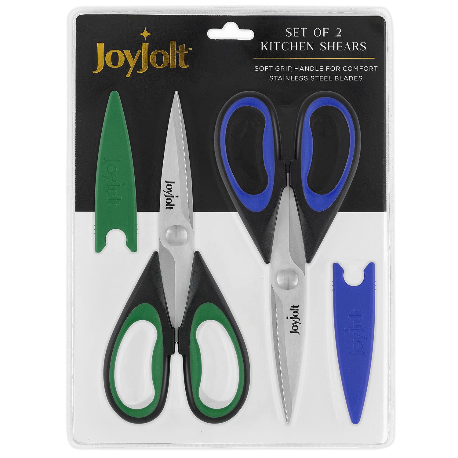JoyJolt Heavy Duty Kitchen Shears - 2 Pack with Protective Sheaths | Multi-Purpose Stainless Steel Scissors for Herbs, Vegetables, Meat & Poultry | Dishwasher Safe | Perfect for Cooking, Food Prep & Crafting