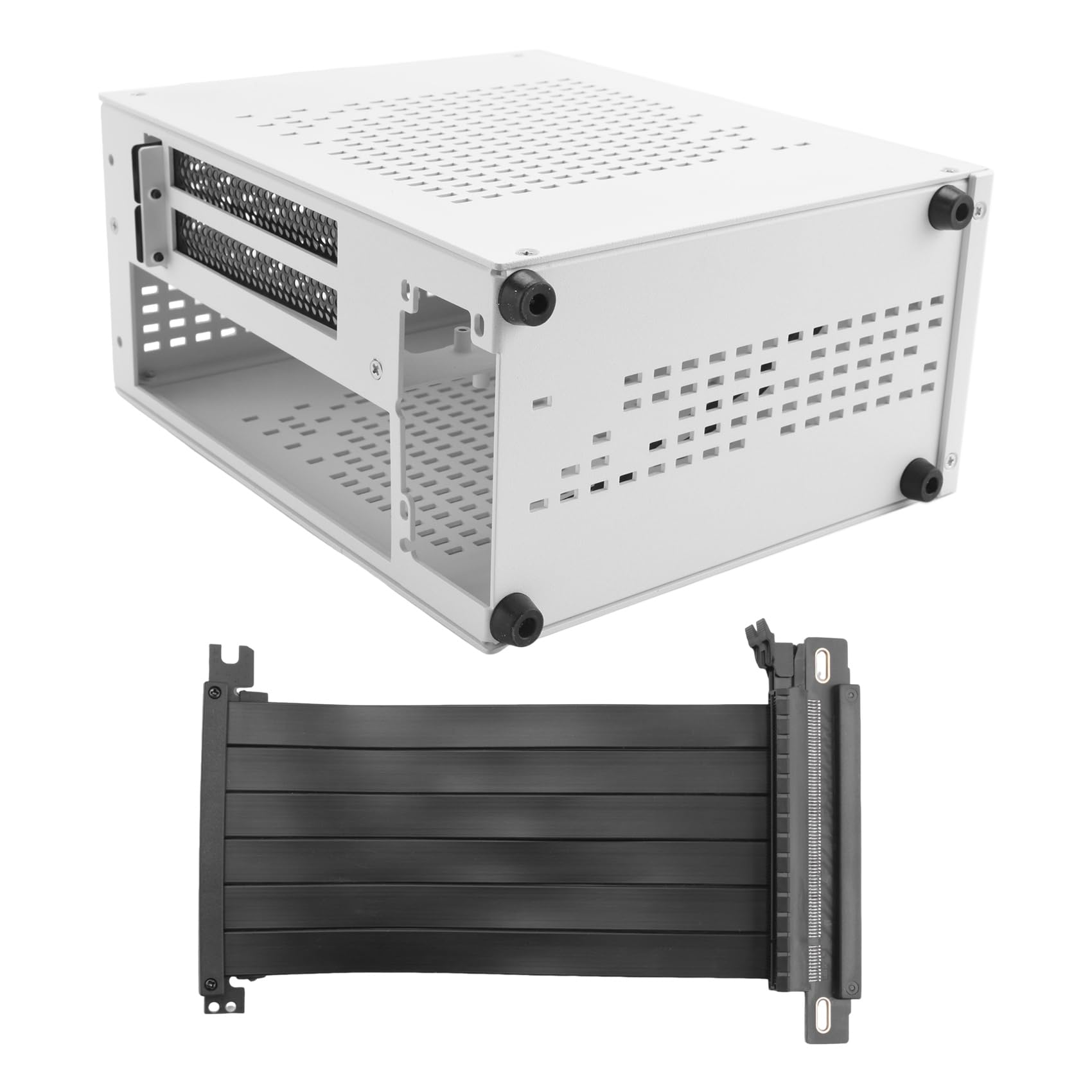 Jufjsfy A07 ITX Computer Case - Mini HTPC Chassis with USB 3.0 Ports & GPU Extension Cable | Compact Gaming PC Build for Small Spaces, Home Theater & Office Workstations