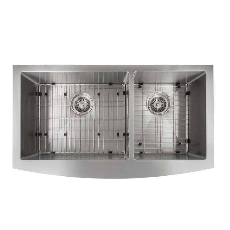 ZLINE Courchevel 36-inch Farmhouse Apron Front Double Bowl Stainless Steel Kitchen Sink with Bottom Grid (SA60D 36) - Perfect for Rustic & Modern Kitchens, Durable for Heavy Cooking & Dishwashing