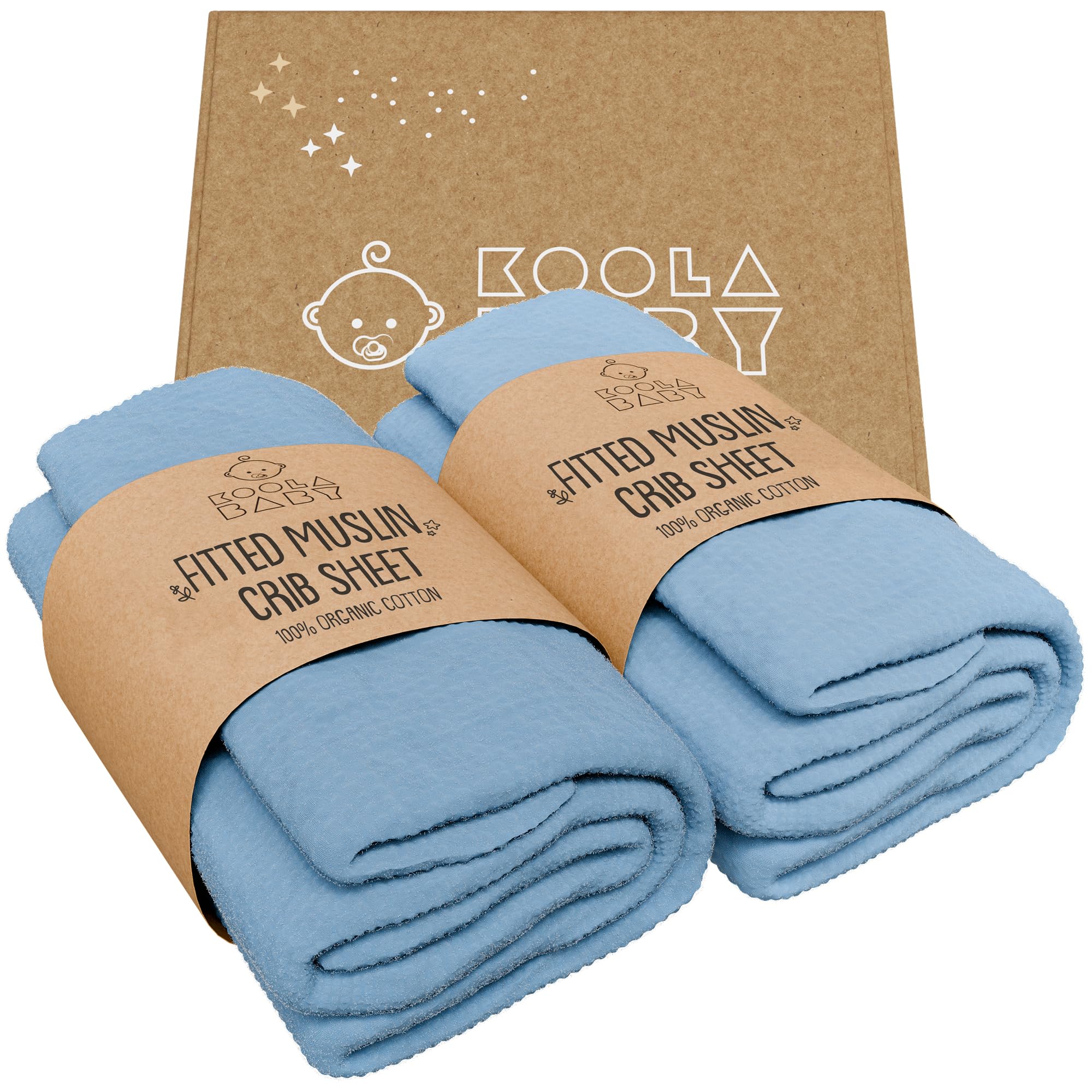 Organic Crib Sheets 100% Muslin Cotton for Boys & Girls - Super Soft & Breathable Fitted Crib Sheets for Standard Crib & Toddler Mattress (52