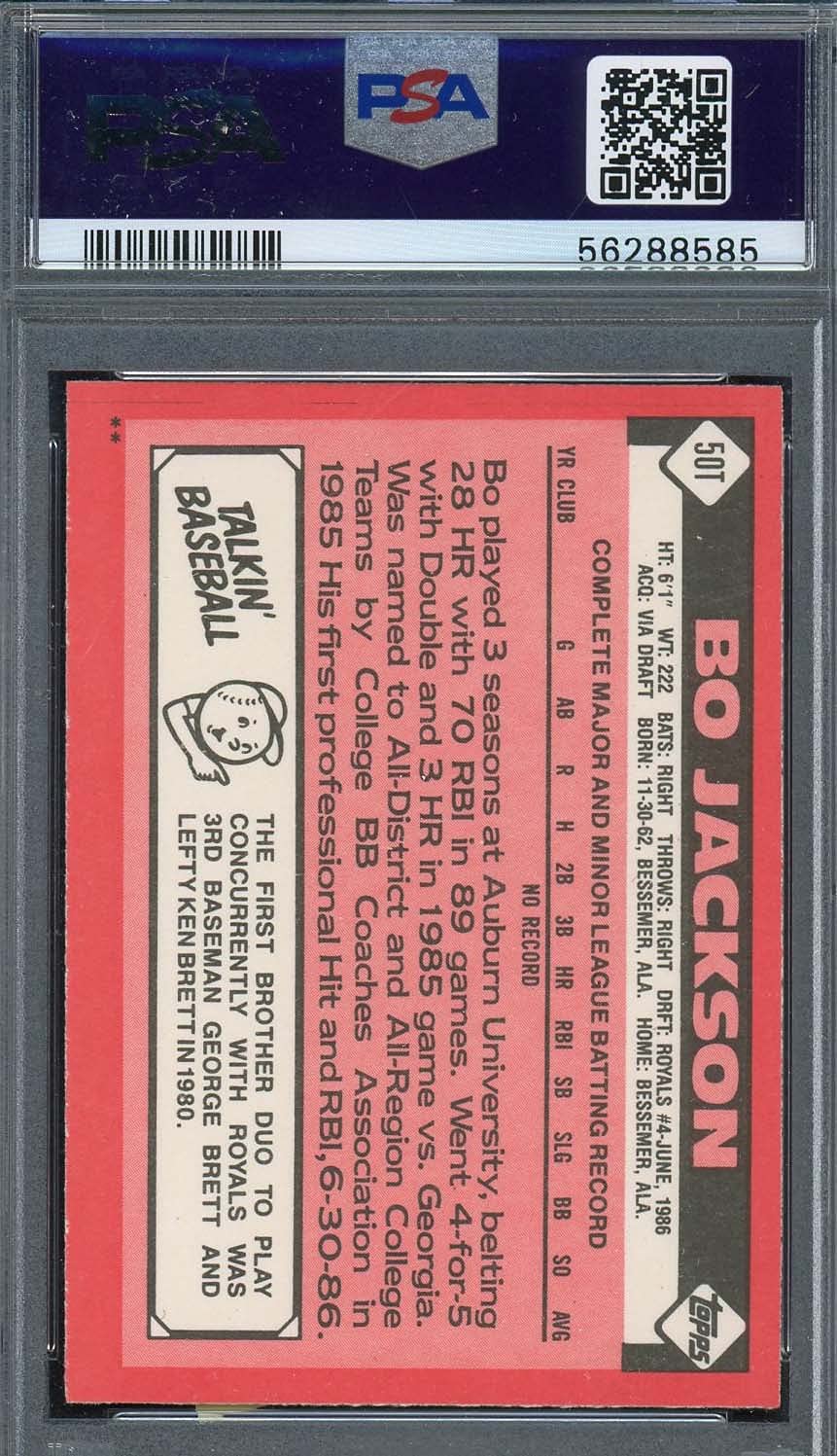 1986 Bo Jackson Topps Traded Rookie Card #50T PSA 8 - Rare Baseball Collectible for Sports Memorabilia & Investment