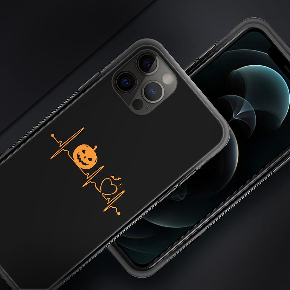 Premium Halloween Pumpkin Heartbeat Design Hard PC Back & Soft TPU Bumper Protective Case for iPhone 12 Pro Max (6.7 Inch) - Shockproof, Non-Slip, Stylish Phone Cover for Women - Perfect for Fall Season, Halloween Parties & Everyday Protection