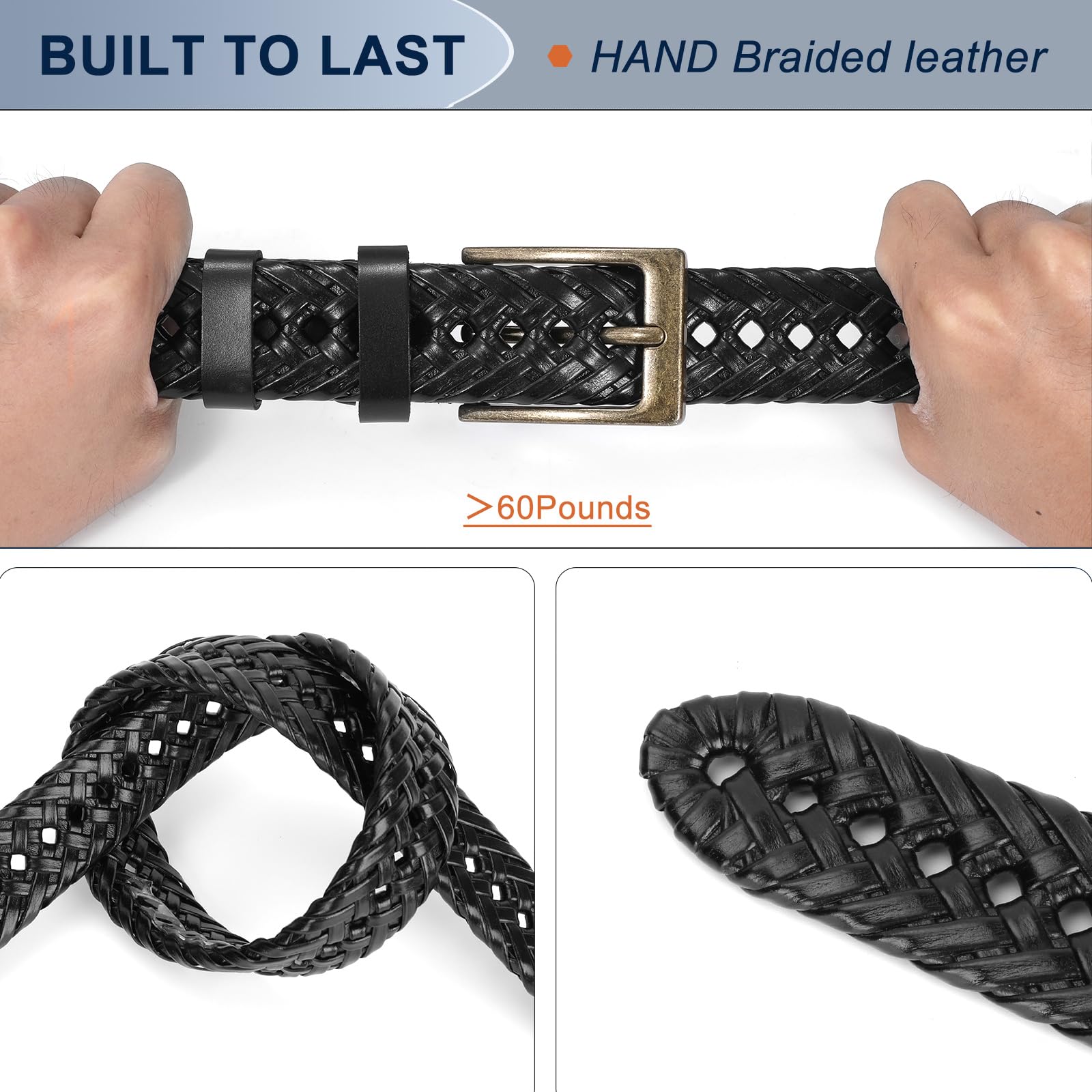 Braided Leather Belt for Men - Handwoven Genuine Leather Belt with Alloy Buckle - Casual, Jeans & Golf Wear - Perfect Gift for Him - Ideal for Office, Outdoor & Daily Use
