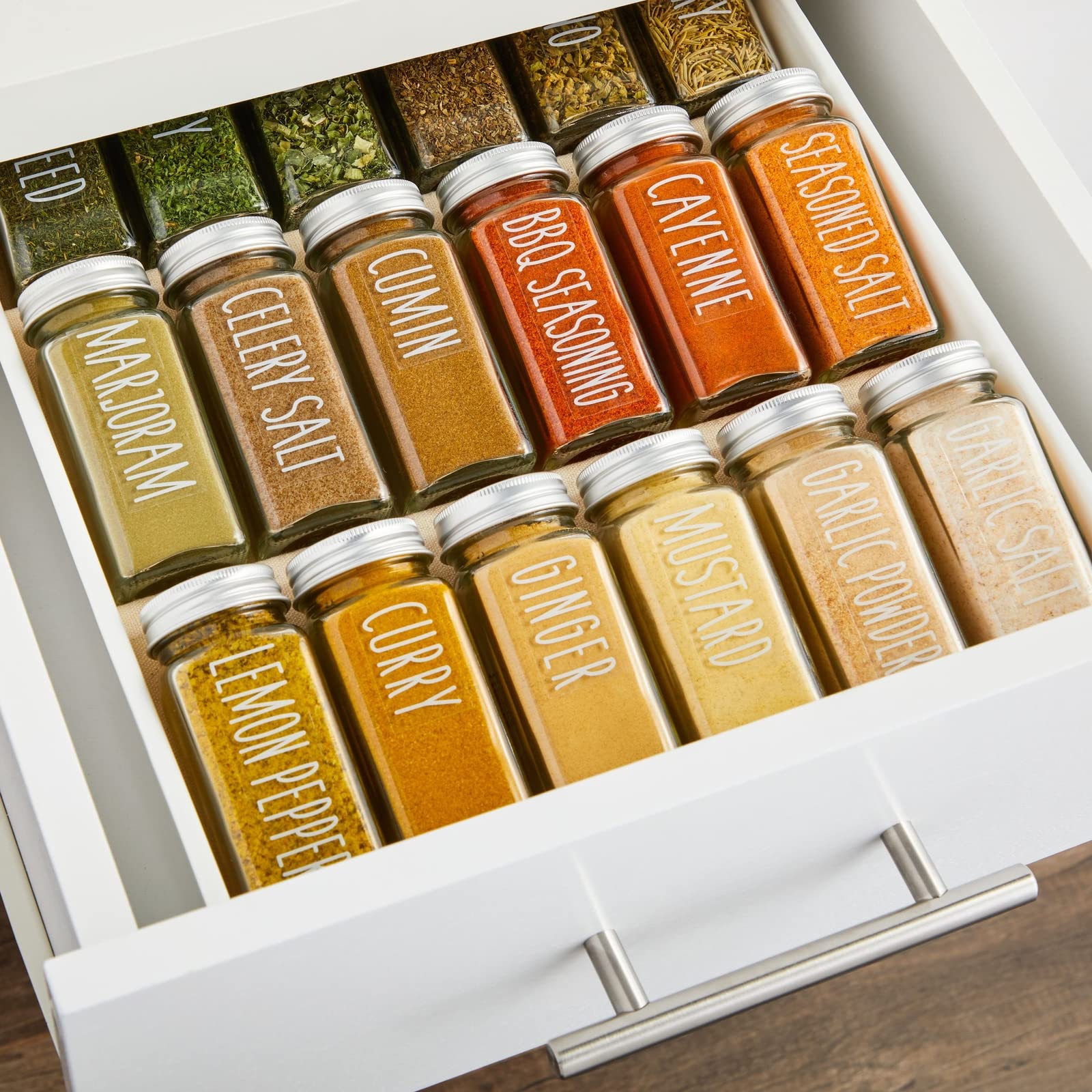 Waterproof Clear Preprinted 145 White Spice Labels for Seasoning & Herbs - Durable Spice Jar Stickers for Pantry Organization & Kitchen Rack Storage - Perfect for Spice Jars, Mason Jars & Herb Containers