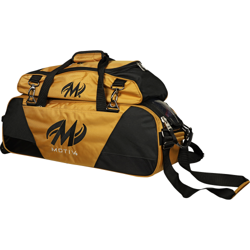 Motiv Ballistix Triple Tote Gold Shoe Bag Bundle - Premium Bowling Shoe Storage for Men & Women - Perfect for Bowling Alley, Gym, Travel & Sports Equipment Organization
