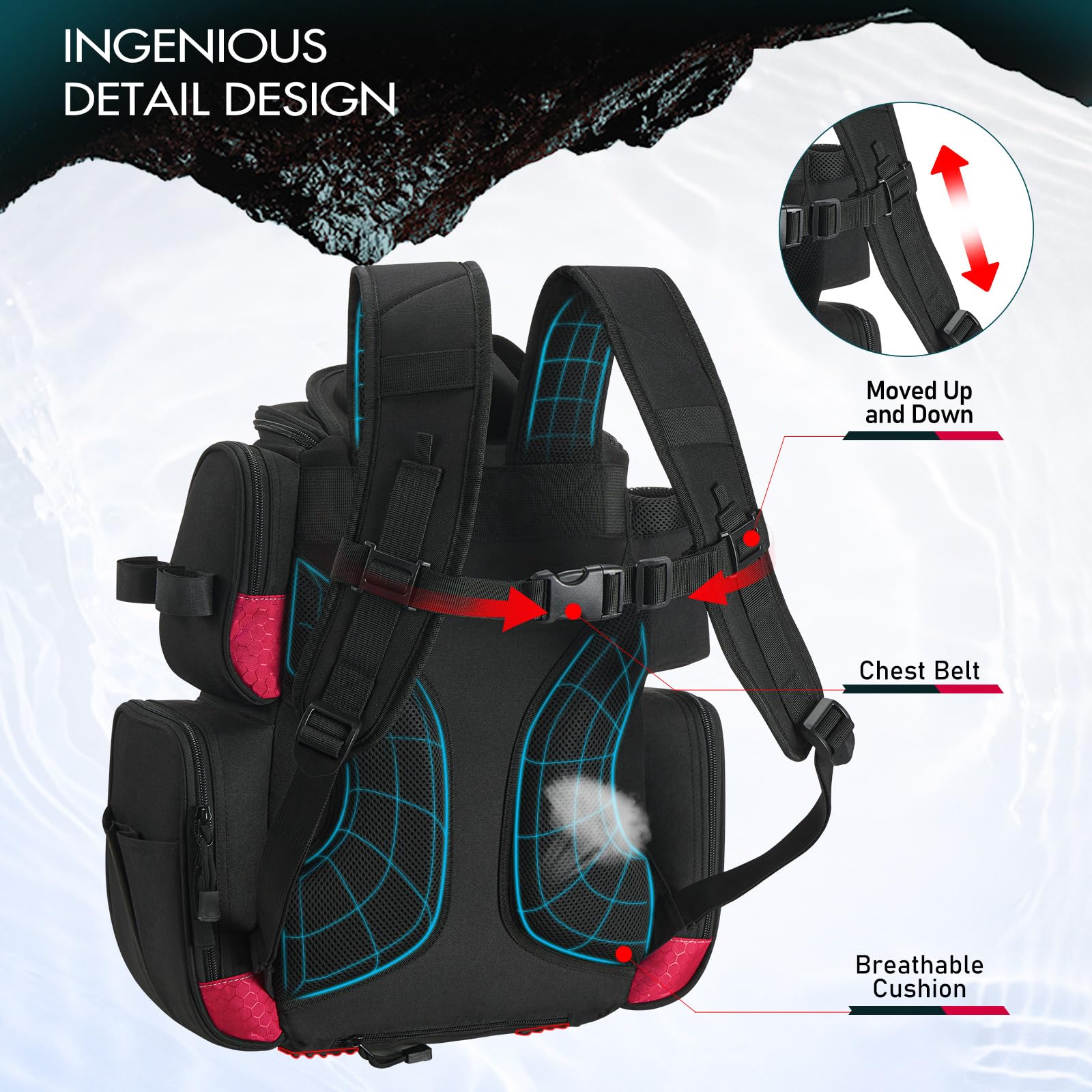 Piscifun Fishing Tackle Backpack with 4 Removable Tackle Trays - Large Waterproof Fishing Gear Storage Bag with Rain Cover - Perfect for Bass, Trout & Saltwater Fishing Trips
