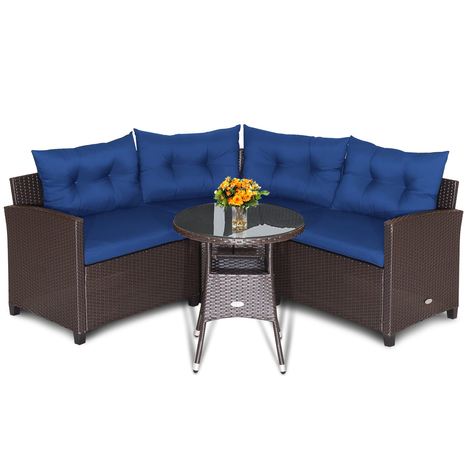 **Tanglula 4-Piece Outdoor Sectional Sofa Set - Half Moon All-Weather Heavy Duty Patio Furniture with Round Side Table & Soft Cushions - Perfect for Backyard, Poolside, Deck, Garden (Navy Blue)**    *(Use Case: Ideal for outdoor relaxation, entertaining guests, or enjoying sunny days by the pool or in the garden.)*