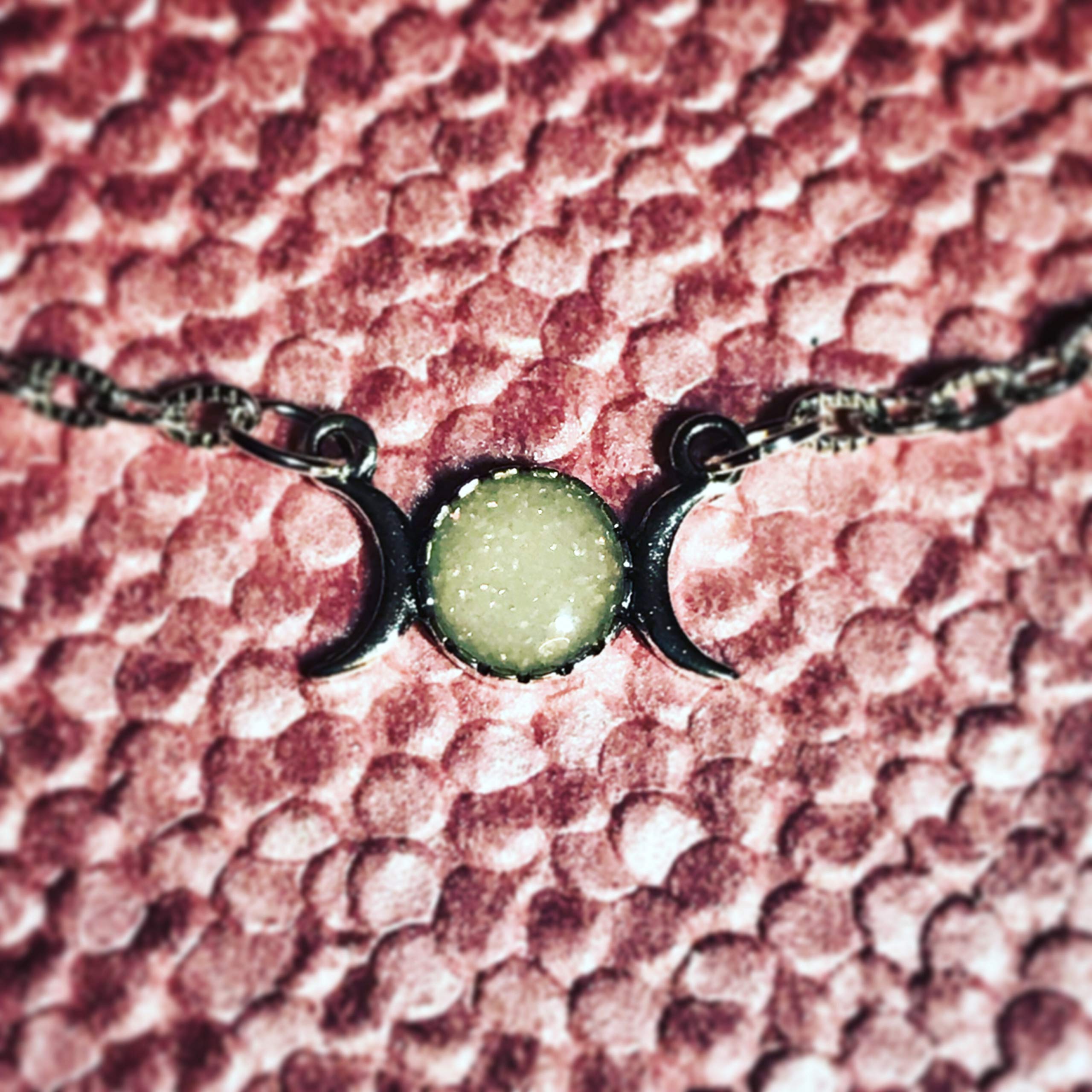 Triple Moon Glow in The Dark Charm Necklace with Opal Finish - Witchy Jewelry for Wiccan Rituals, Pagan Altars & Gothic Fashion Accessories