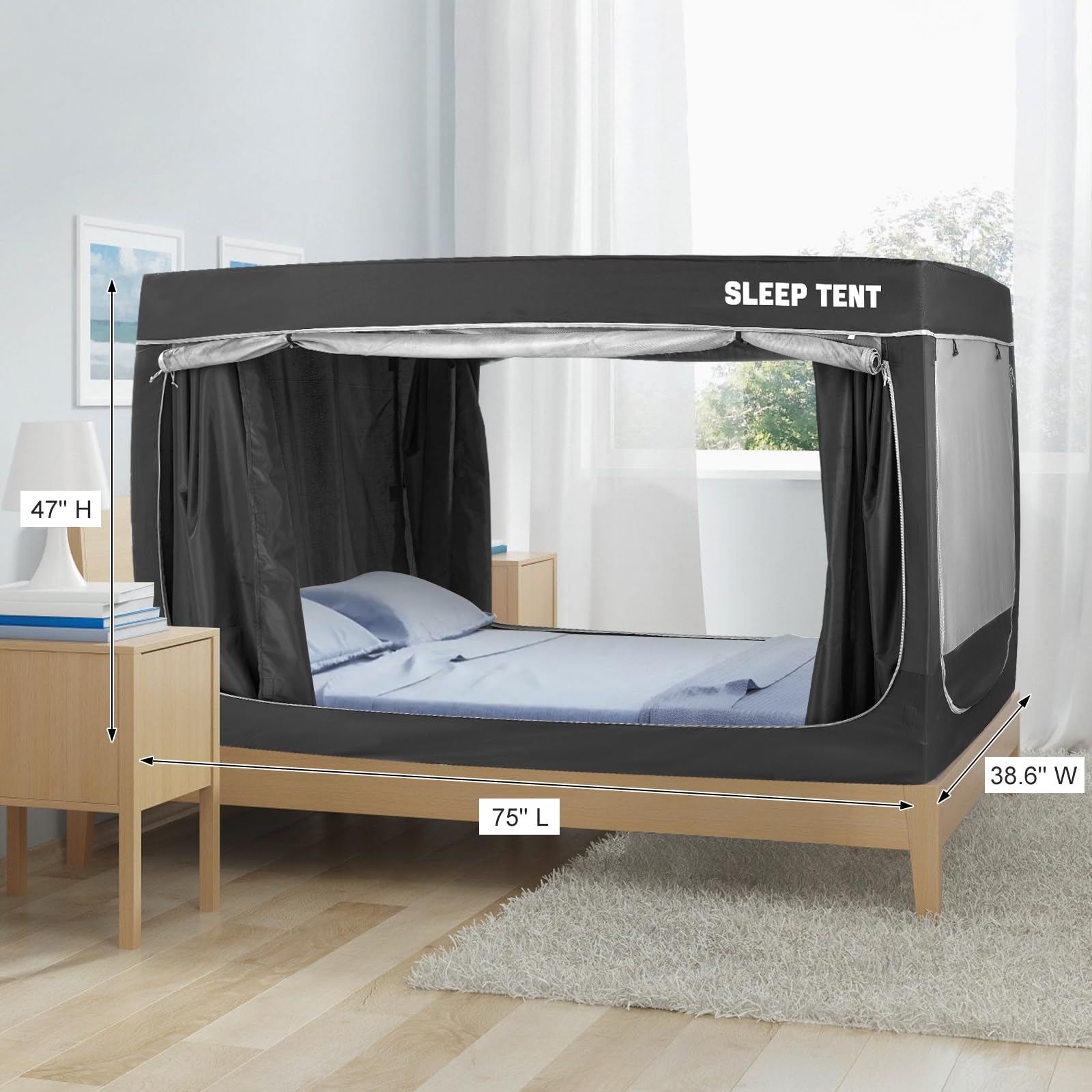 Dream Tents Bed Canopy for Kids & Adults - Blackout Privacy Indoor Bed Tent with Breathable Fabric, Twin Size (Mattress Not Included) | Perfect for Camping, Sleepovers & Privacy at Home
