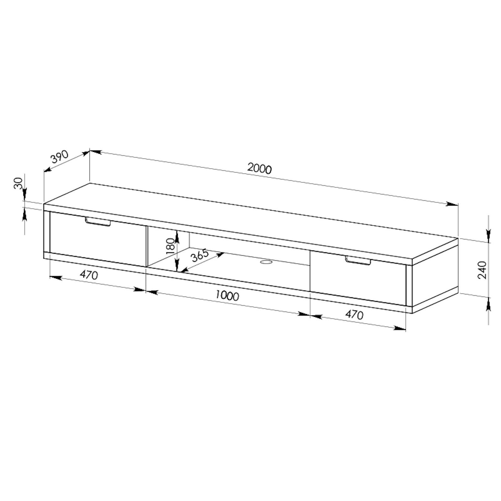 Modern Oak Wall Mount TV Stand - 2000mm Wide Entertainment Center with Storage for Living Room & Home Theater by Criterion