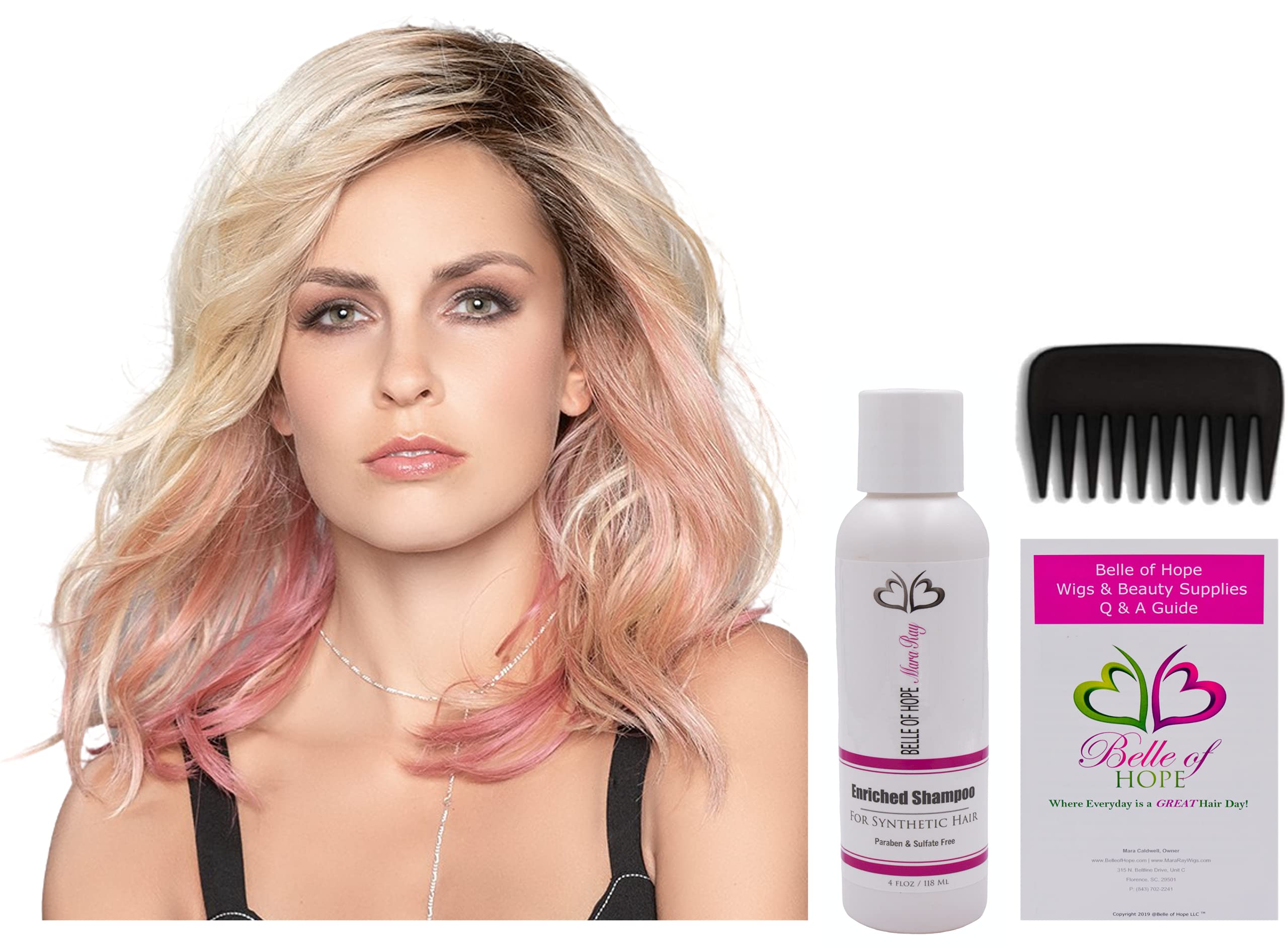 Ellen Wille TABU Lace Front Mono Crown Heat Friendly Synthetic Wig 4PC Bundle - Rose Blonde Rooted with Mara Ray Shampoo, Wide Tooth Comb & 19-Page Guide | Perfect for Cosplay, Daily Wear & Special Occasions