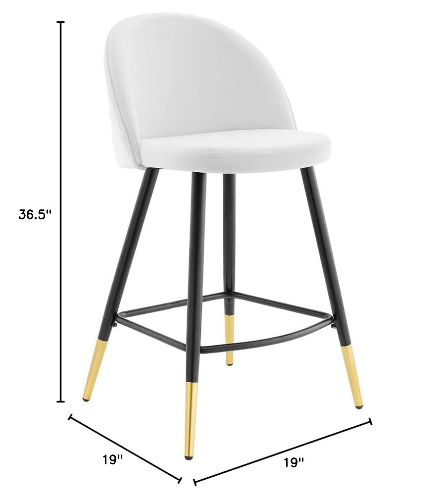Modway Cordial Performance Velvet Dining Counter Stools Set of 2 - White Velvet Bar Stools for Kitchen Island, Breakfast Nook & Modern Home Decor