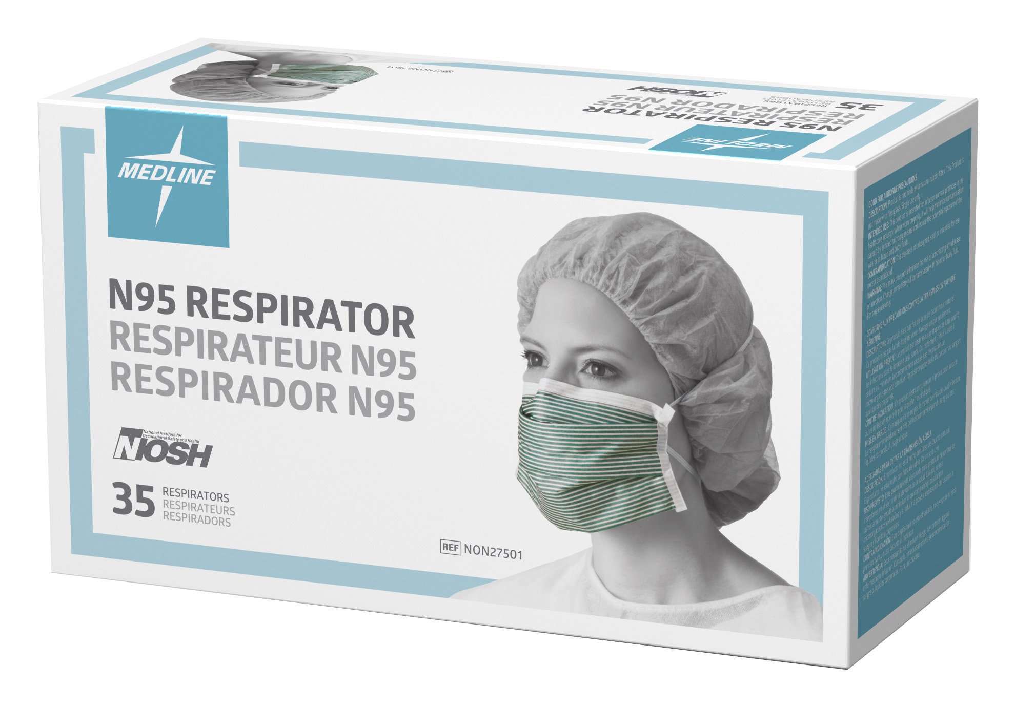 Medline Industries NON27501 N95 Flat Fold Respirator Masks - 210 Pack - NIOSH Certified for Dust, Pollen & Airborne Particles - Ideal for Construction, Healthcare & Daily Protection