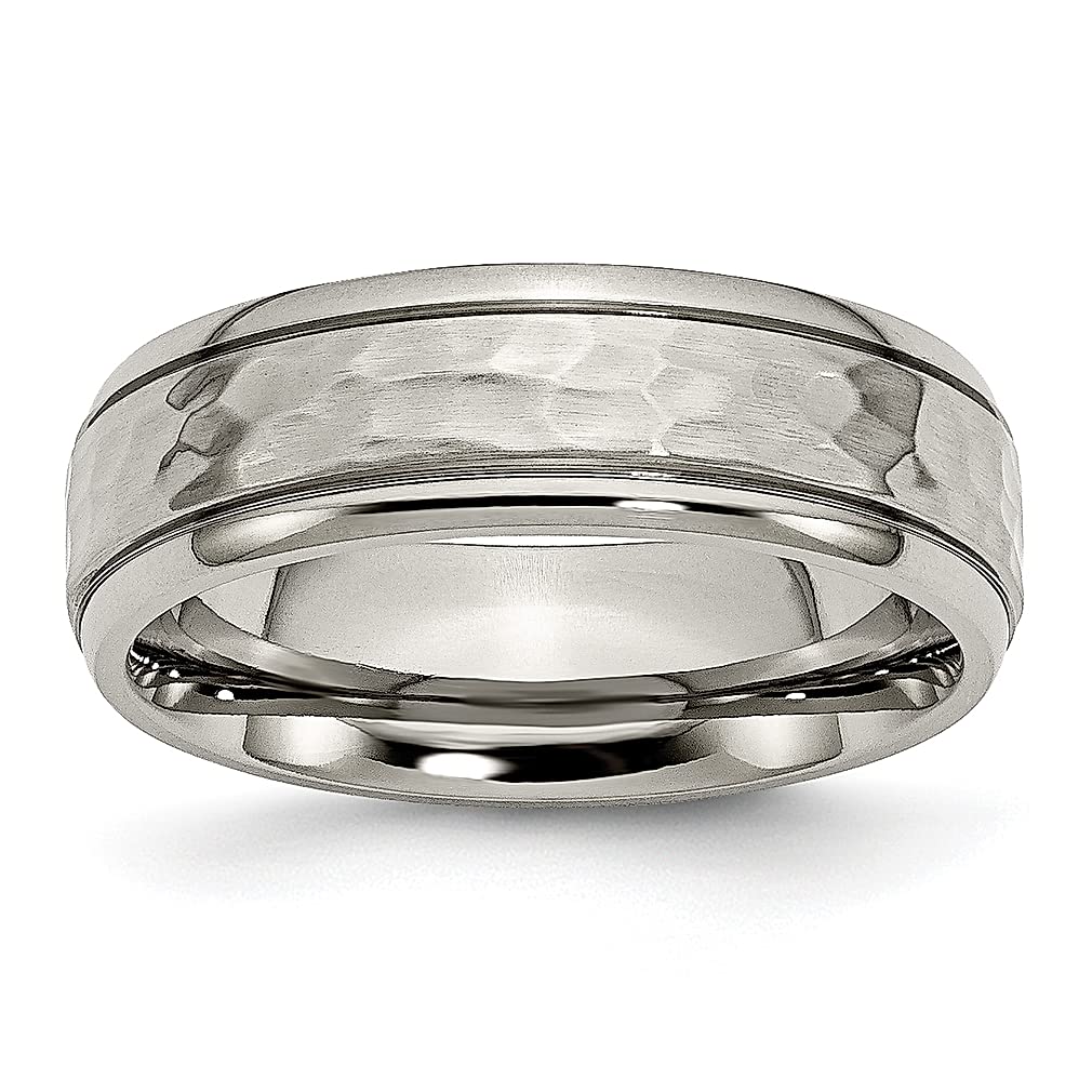 ICE CARATS Titanium Hammered 7mm Edge Band Ring for Men - Wedding, Fashion Jewelry Gift for Dad, Husband & Boyfriend - Perfect for Anniversaries, Engagements & Special Occasions