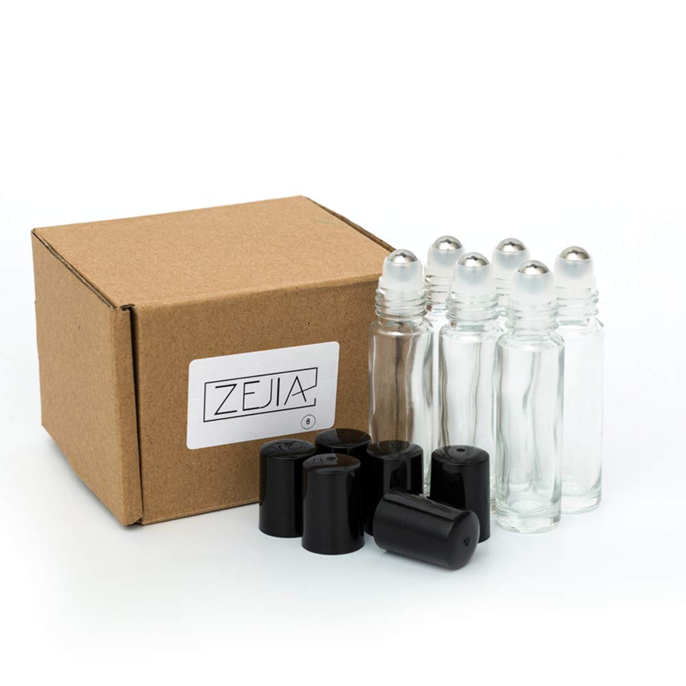 10ml Essential Oil Roller Bottles 6-Pack - Clear Thick Glass Bottles with Stainless Steel Roller Balls & 2 Droppers - Perfect for Aromatherapy, DIY Blends & Travel