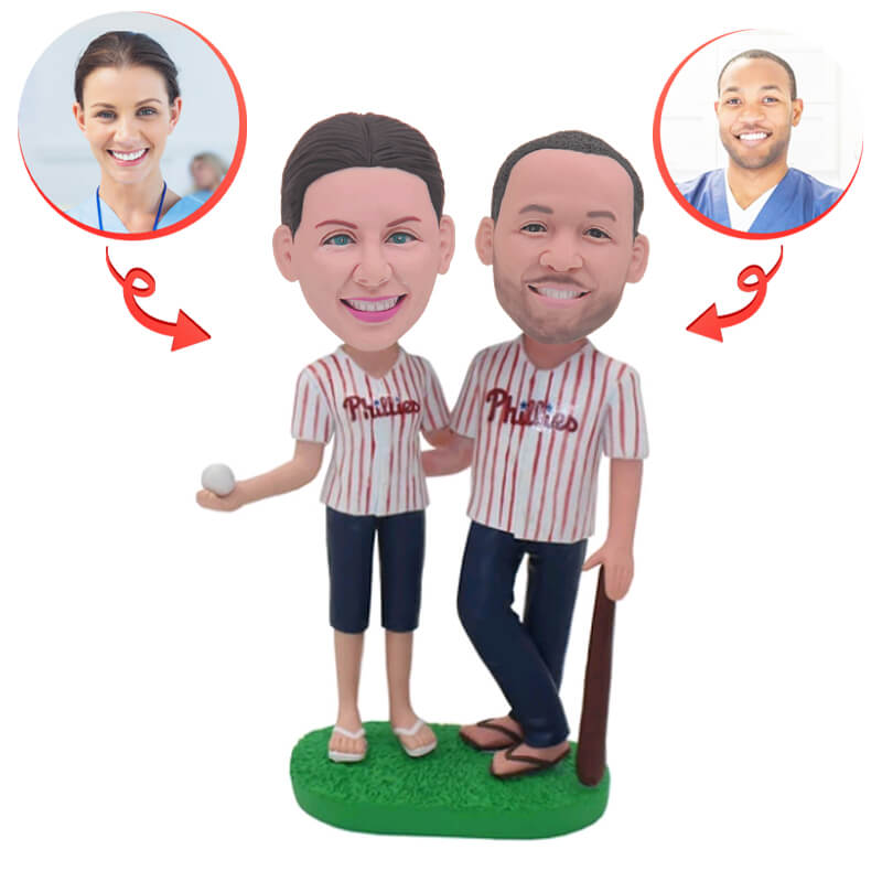 Custom Baseball Couple Bobblehead - Personalized Sports Fan Gift for Anniversaries, Weddings & Valentine's Day - Perfect for Displaying in Home, Office or Man Cave Decor