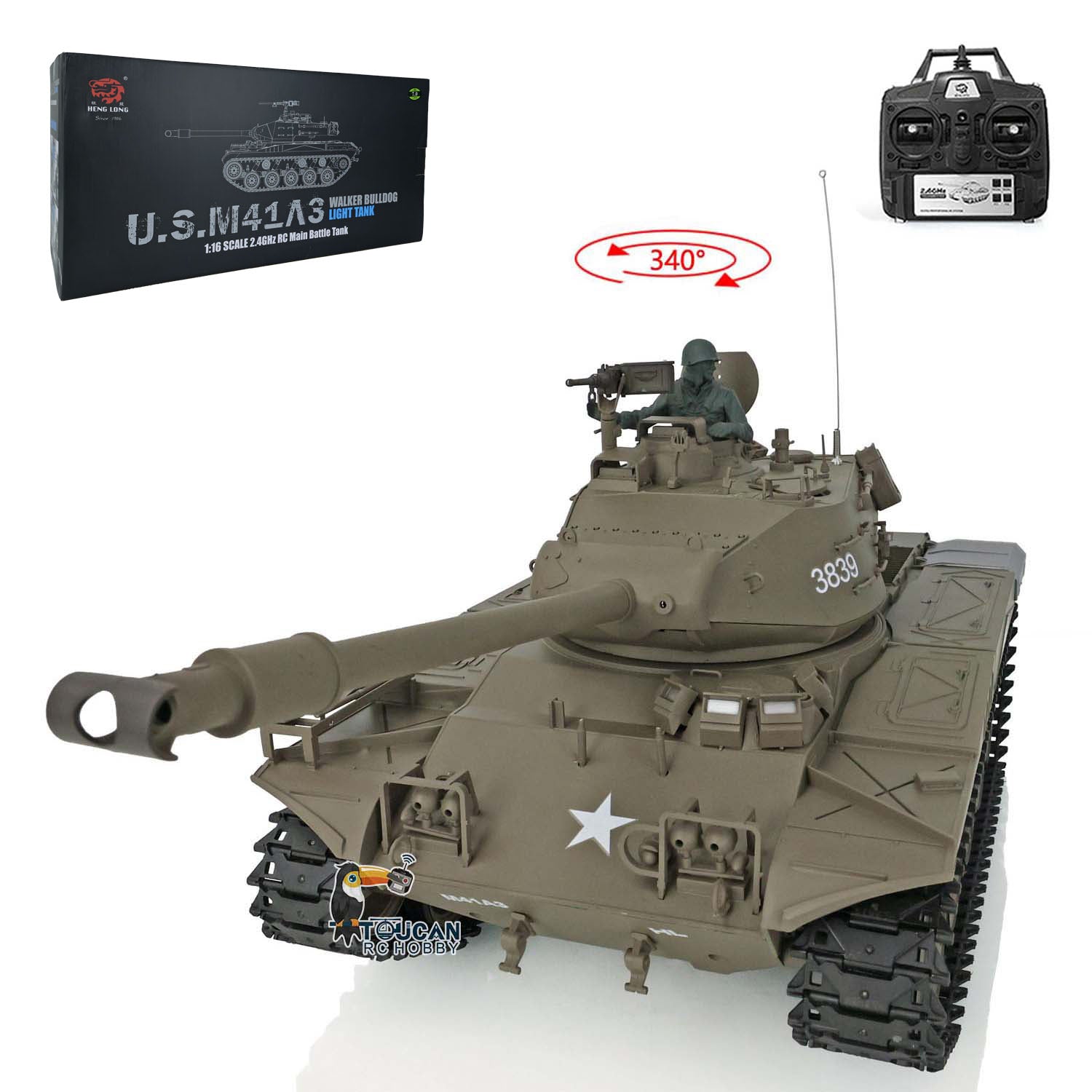2.4GHz Henglong 1/16 Scale RTR RC Tank - Remote Control Walker Bulldog Military Model 3839 with Infrared Battle System | Ready-to-Run Toy Tank for Adults & Kids | Outdoor Play, Collection Display & Infrared Combat Battles