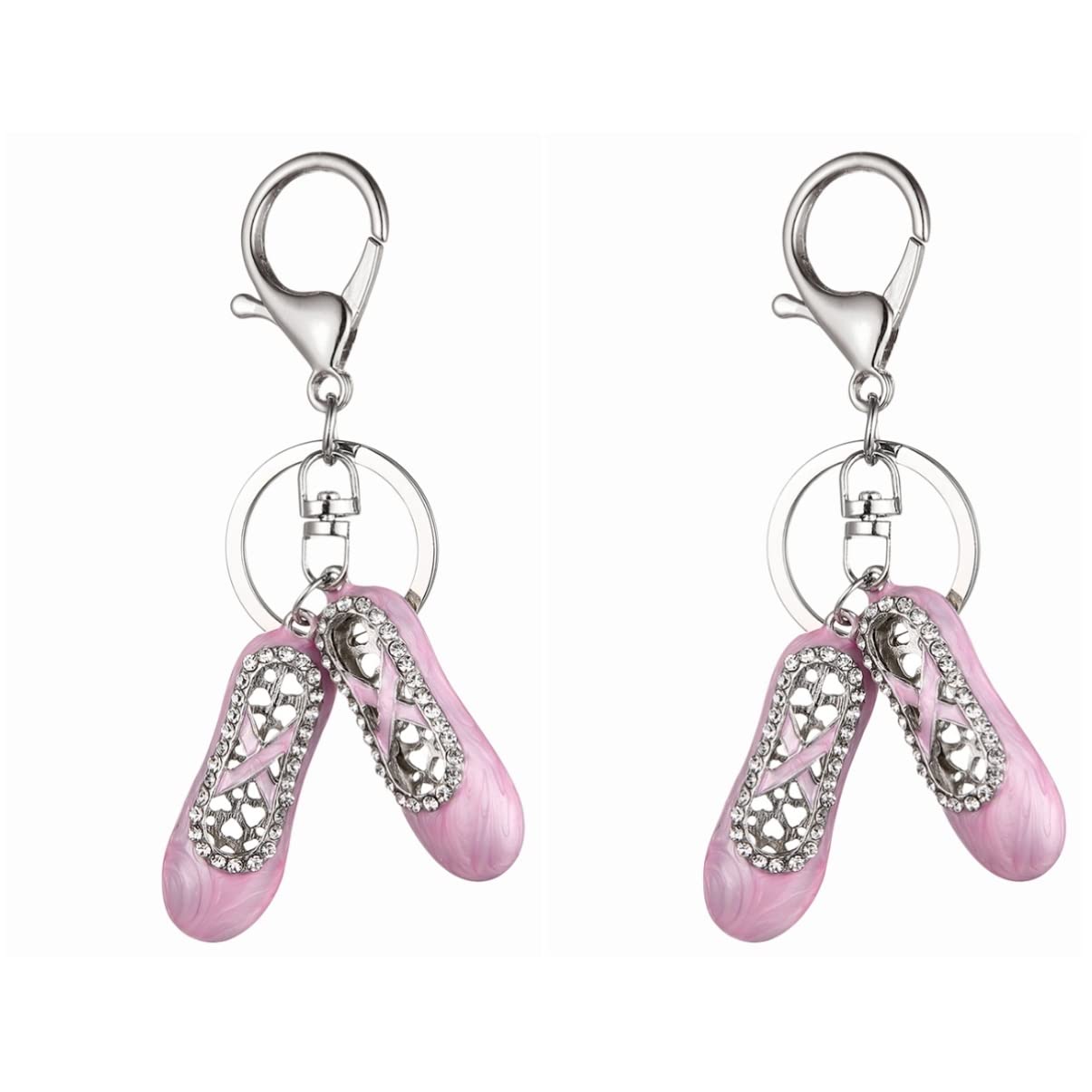 Veemoon Mini Pointe Shoe Keychain Set of 2 - Rhinestone Ballet Shoe Charms for Dance Lovers, Perfect for Keyrings, Bags & Dance Gifts