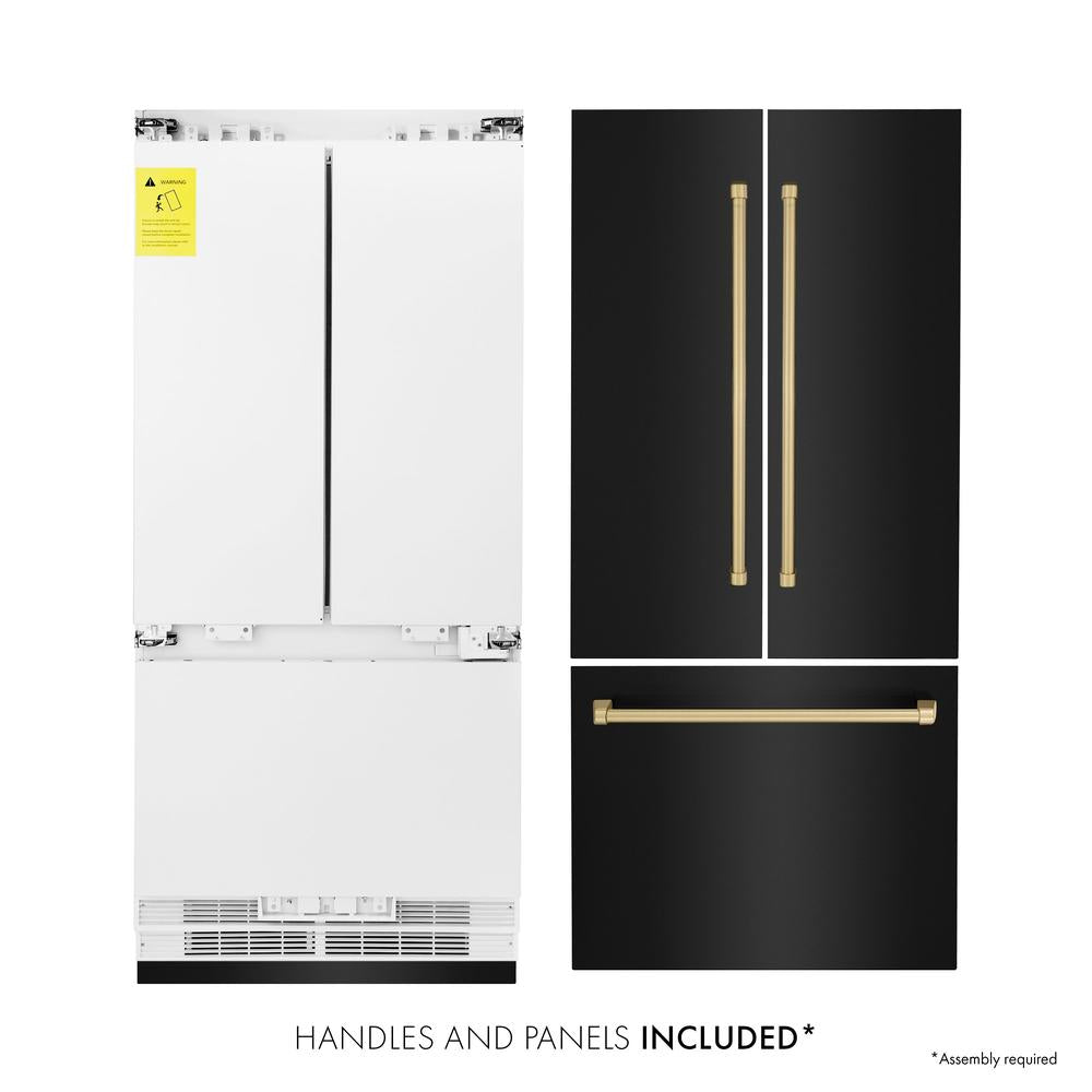 ZLINE Autograph Edition 36 Inch French Door Built-In Bottom Freezer Refrigerator - 19.6 cu ft Capacity, Black Stainless Steel with Champagne Bronze Accents, Water Dispenser & Ice Maker - Perfect for Modern Kitchens, Open Concept Homes & Luxury Appliances Collection