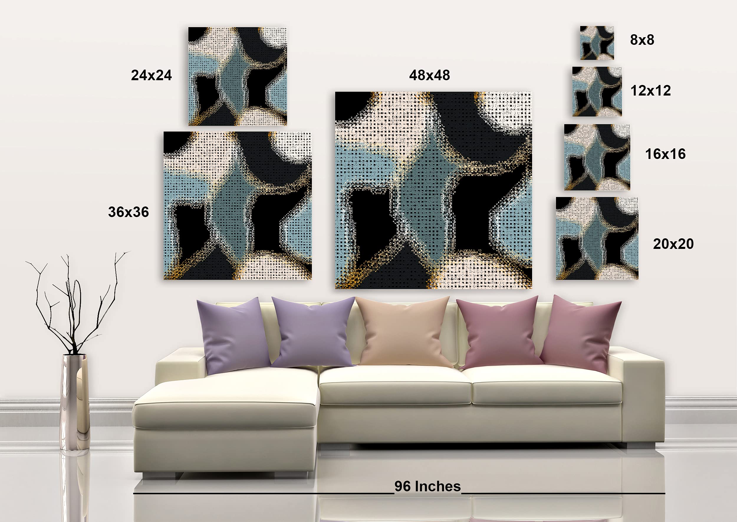 Abstract Mosaic Wall Art Print - 16x16 Inch Square Wrapped Canvas by Armen Living - Modern Home Decor for Living Room, Bedroom & Office