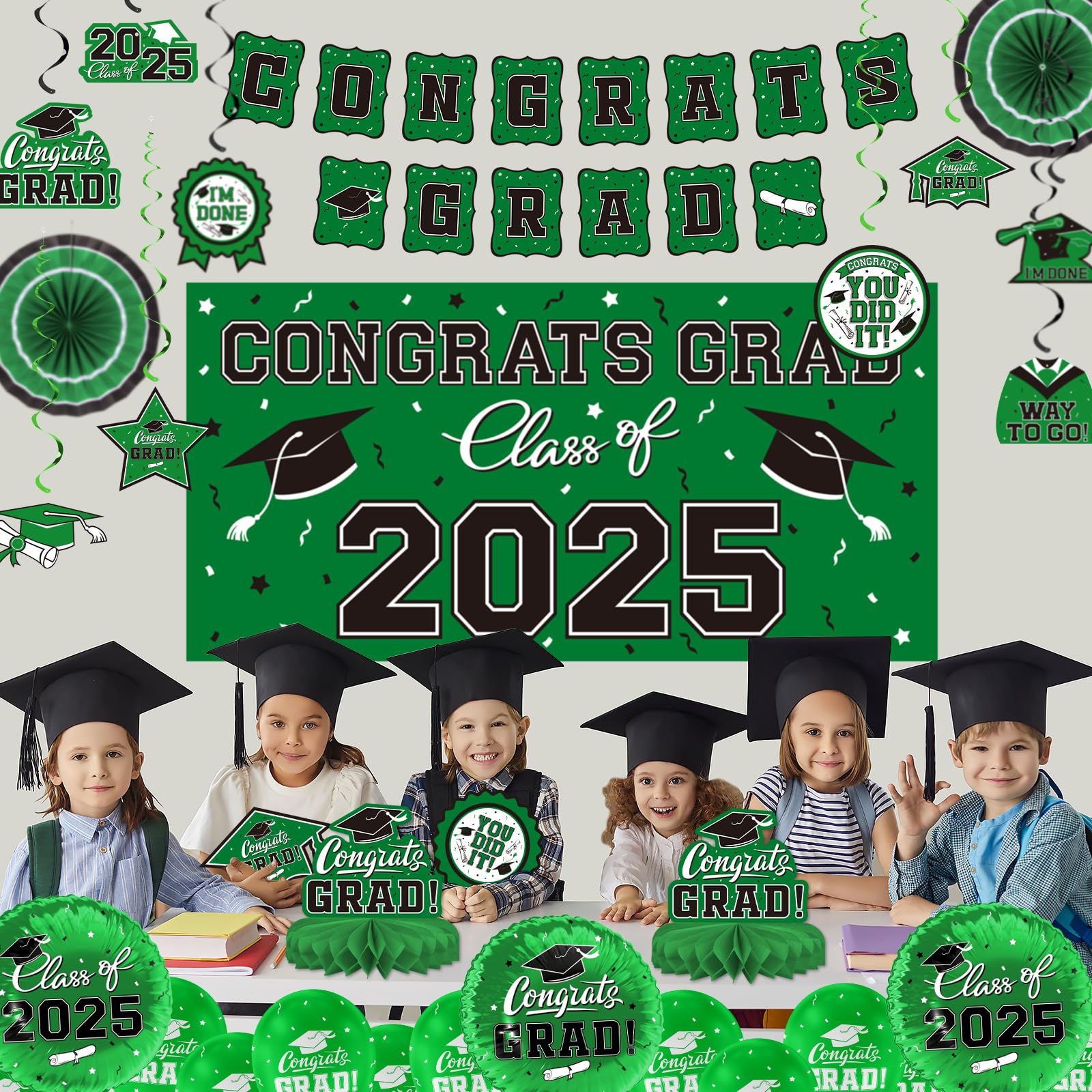 2025 Graduation Decorations Set - Banner, Backdrop & Balloons for School Celebrations