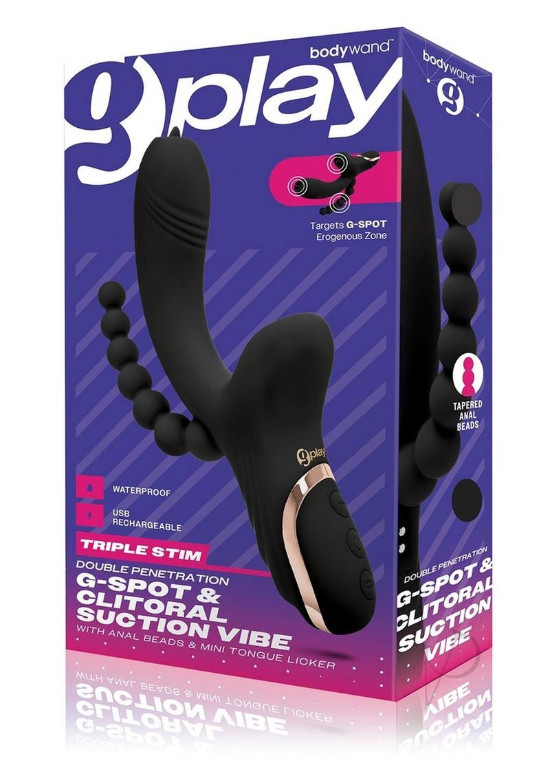 Bodywand G Play Rechargeable Silicone G Spot Vibrator with Anal Beads - Dual Stimulation for Women - Powerful Suction & Vibration - Waterproof Black Adult Toy for Couples Play & Solo Pleasure