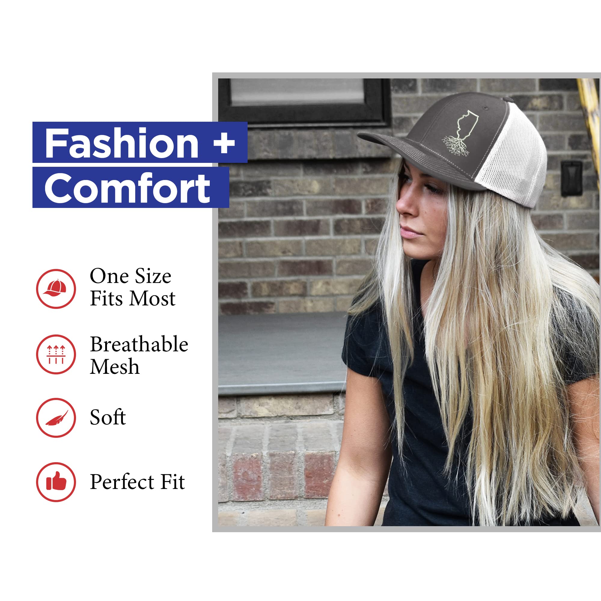 Illinois Roots Snapback Hat - Stylish Unisex Baseball Cap with Mesh Back, Polyester Cotton Six-Panel Trucker Hat, One Size Fits Most (Charcoal & White) - Perfect for Casual Wear, Outdoor Activities & Sports Events