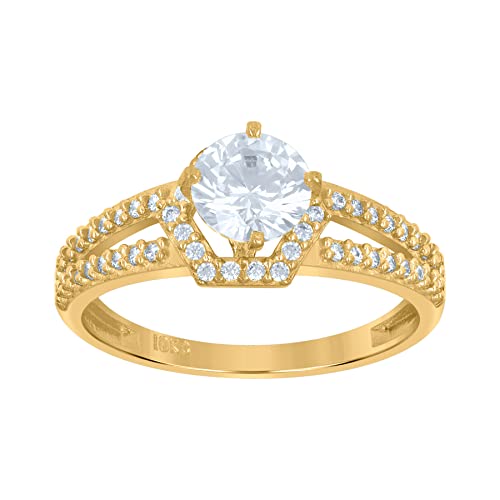 10K Two Tone Gold Women's Round CZ Cubic Zirconia Simulated Diamond Engagement Ring - Elegant Jewelry Gift for Her, Anniversary, Wedding, Proposal & Special Occasions