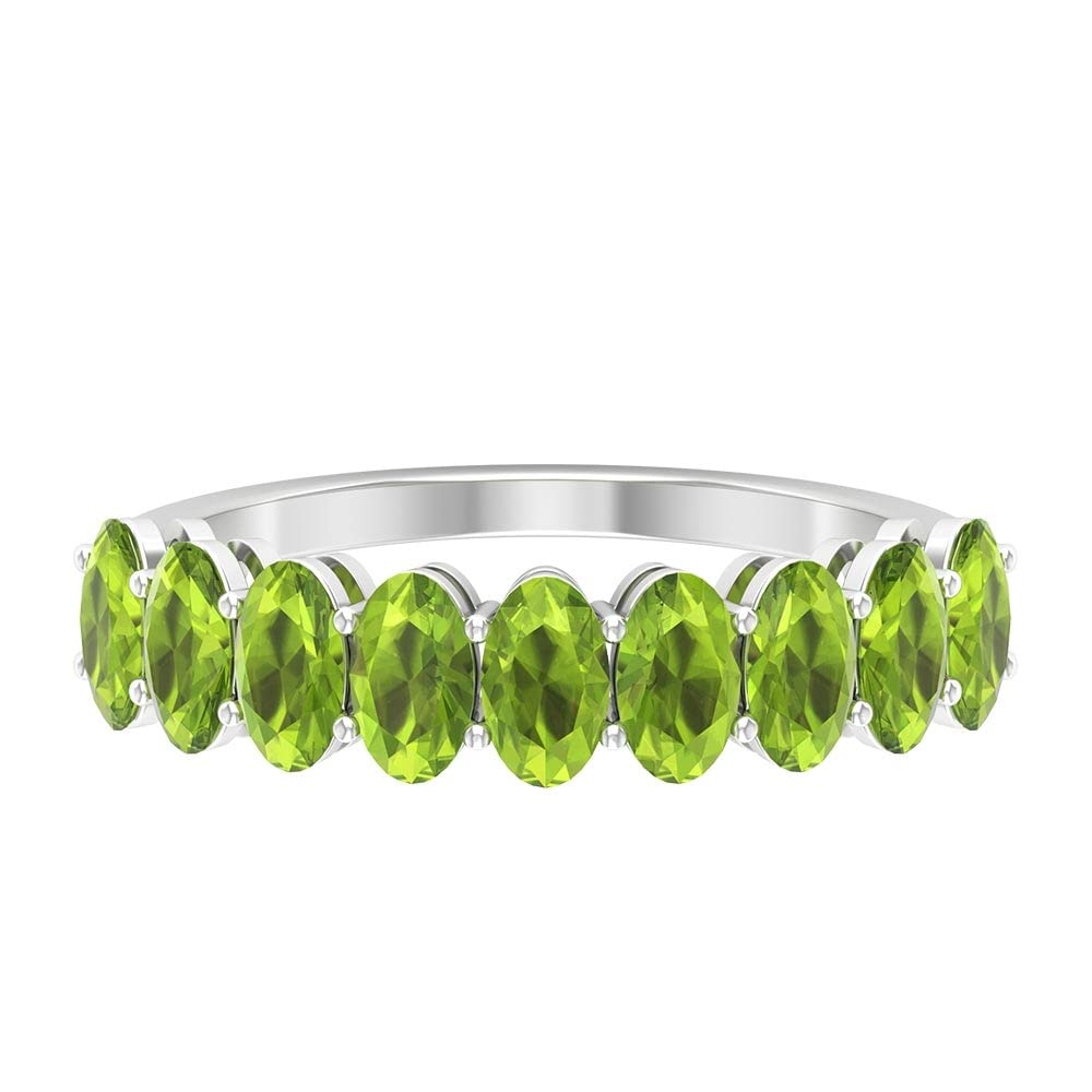 1.5 CT Oval Cut Natural Peridot Half Eternity Ring - 14K Solid Gold August Birthstone Ring for Women, Gift for Anniversary, Birthday & Special Occasions