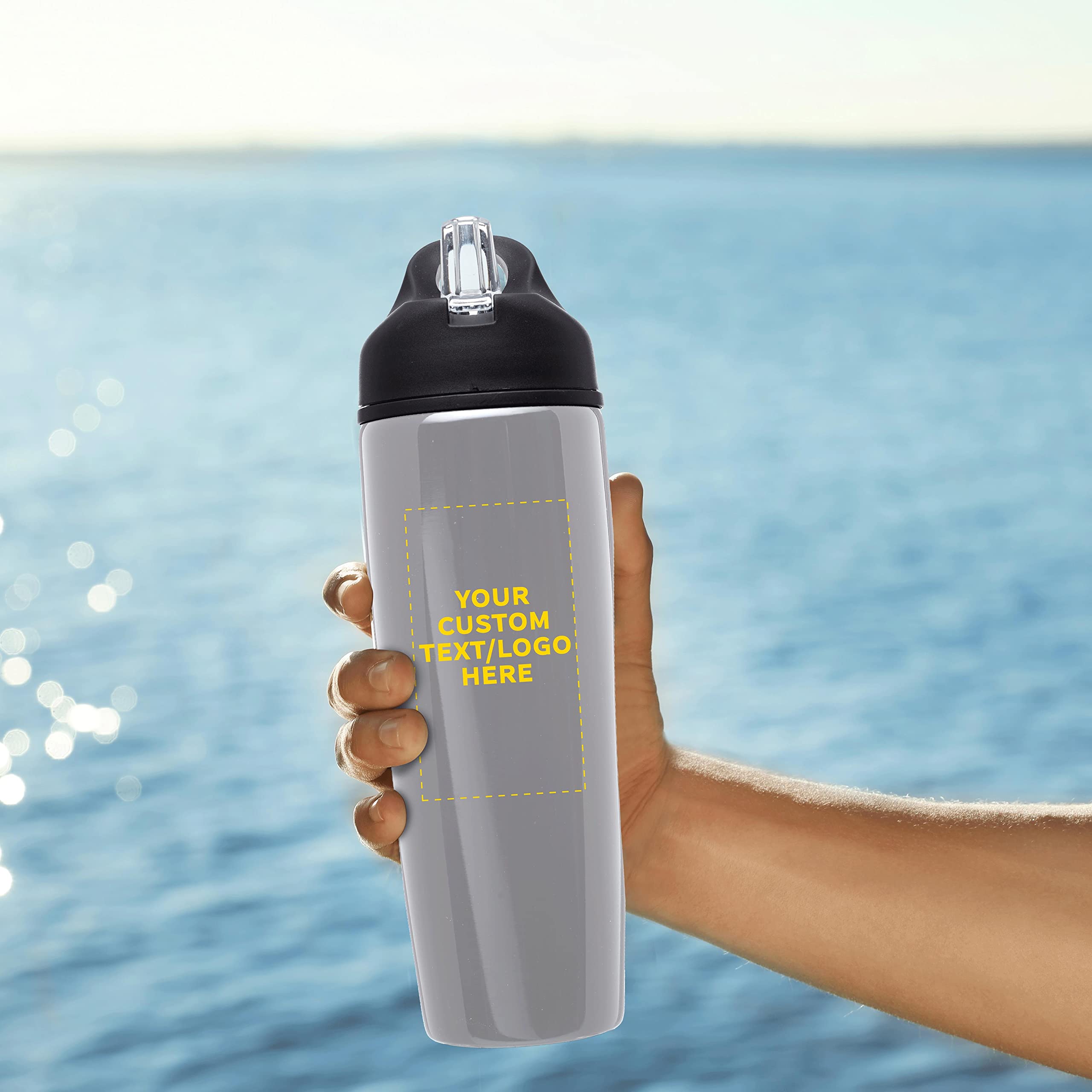 Custom Stainless Steel Water Bottle 24 Pack - Personalized Text & Logo - 28.5 oz Metal Sports Bottles with Flip Top Lid - Easy Carry Handle - Silver - Perfect for Team Sports, Gym, Outdoor Activities & Corporate Gifts
