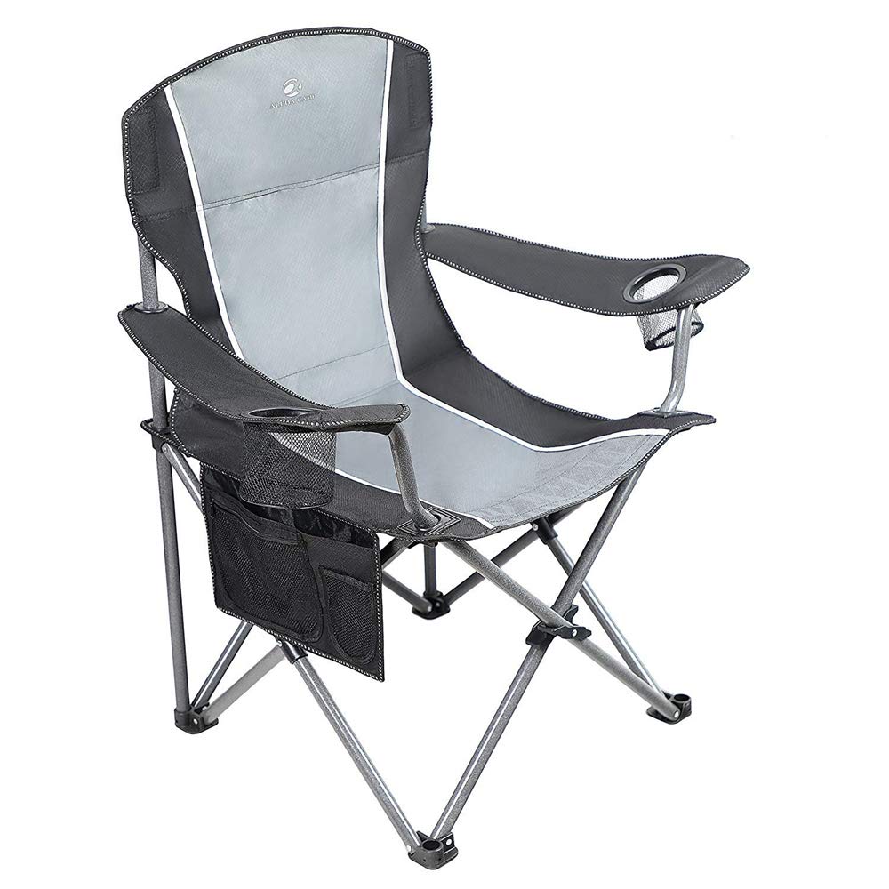 Heavy Duty Camping Chairs Portable Folding Oversized Outdoor Chairs with 2 Cup Holders - Black/Gray - Perfect for Camping, Hiking, Beach, Picnics & Backyard Relaxation