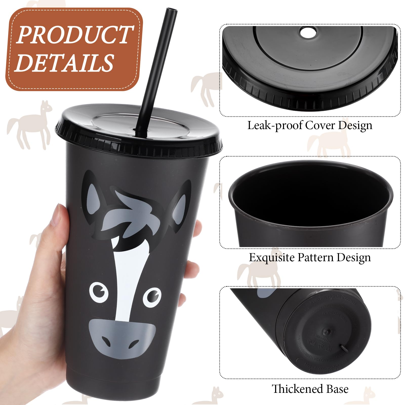 Mifoci 12-Pack 24oz Reusable Plastic Horse Cups with Lid & Straw - Bulk Horse Party Favors, Birthday Party Themed Gifts for Kids & Adults - Perfect for Birthday Parties, Baby Showers & Themed Events