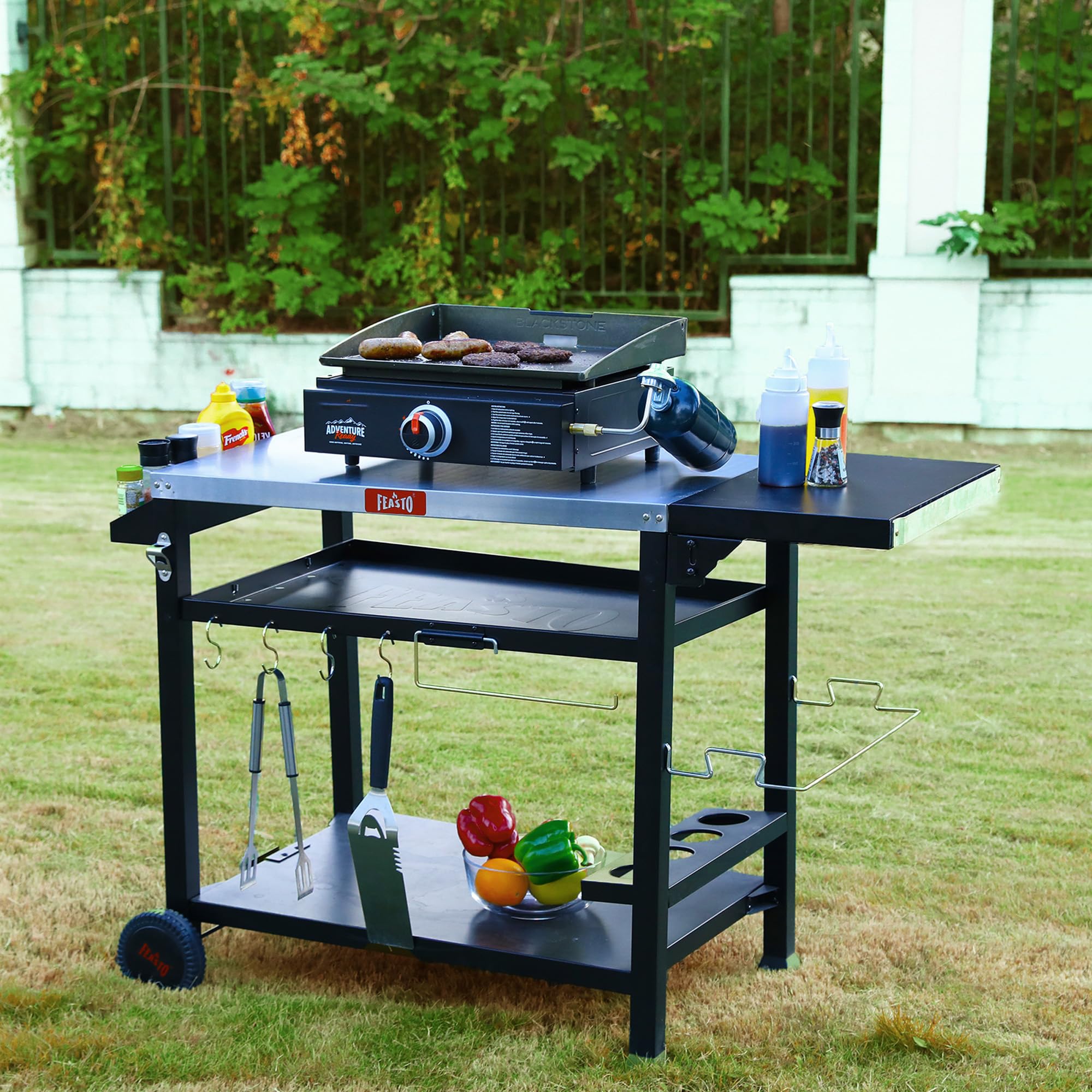 Stainless Steel Outdoor Grill Table Cart with Wheels - 40