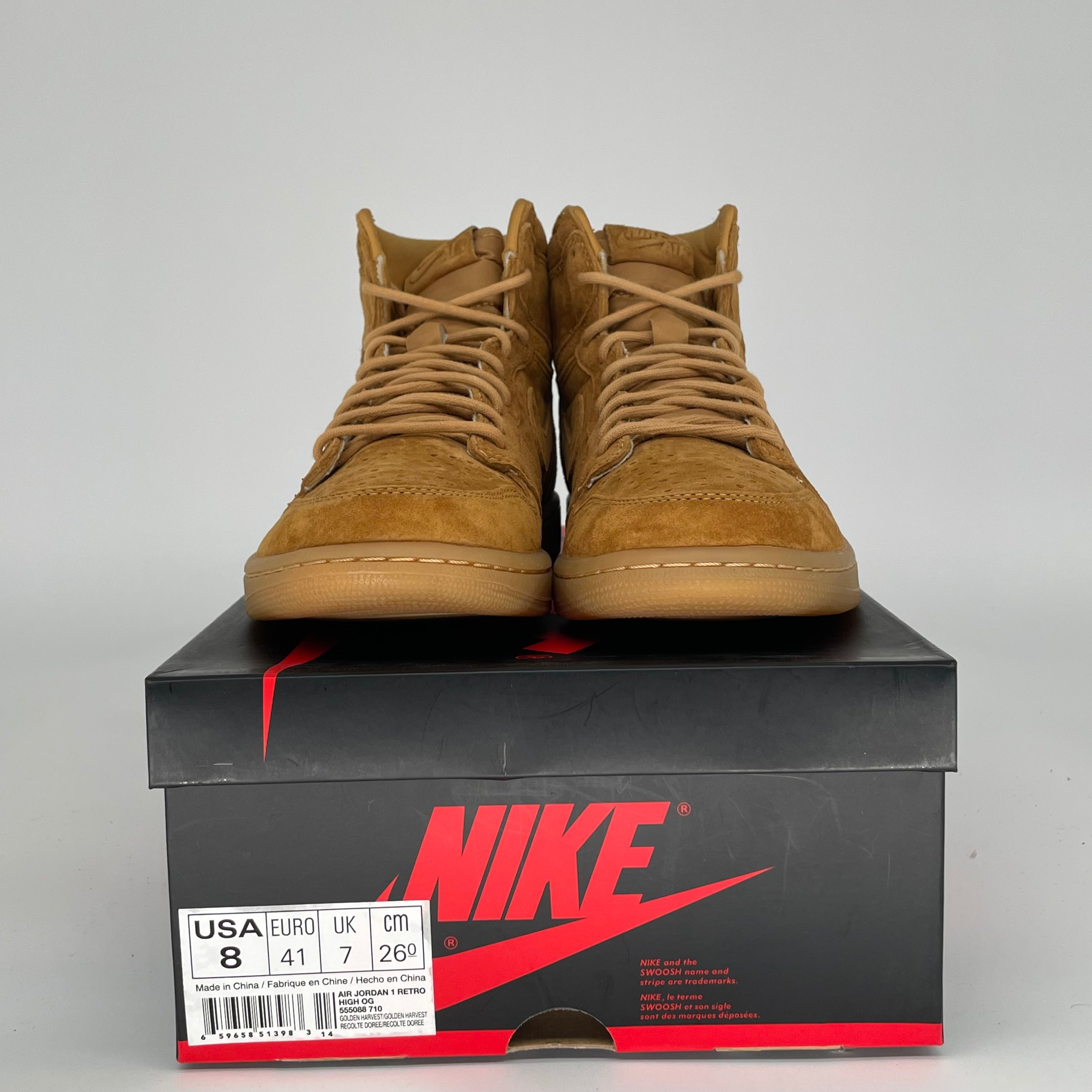 AIR JORDAN 1 WHEAT Sneakers - Men's Size 8 (555088-710) - Retro High Top Basketball Shoes for Casual Wear & Street Style