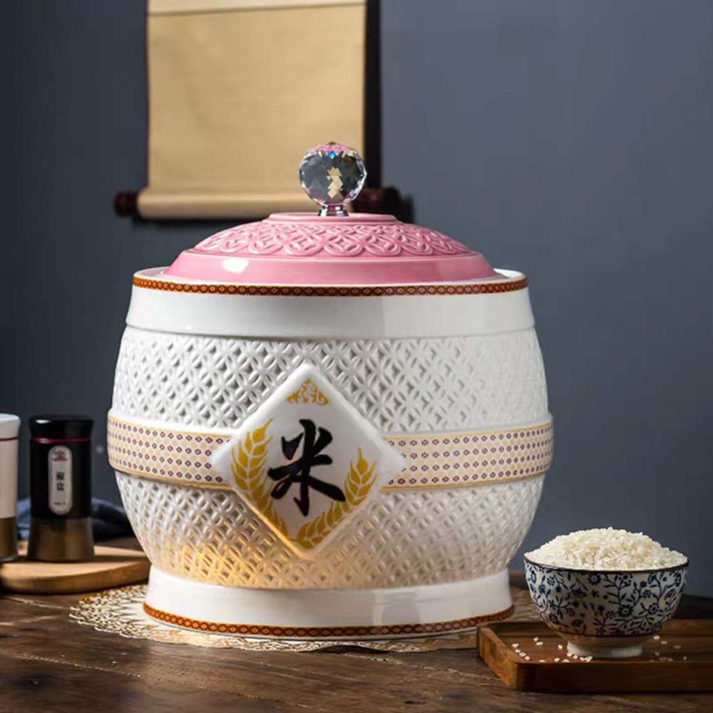 Vintage Ceramic Cereal Storage Container - Traditional Chinese Porcelain Grain Dispenser for Cereal, Flour, Sugar, Coffee, Rice, Nuts, Snacks, Pet Food & Tea - 10KG/22LB Capacity (Color: F) - Perfect for Kitchen Pantry Organization & Countertop Display