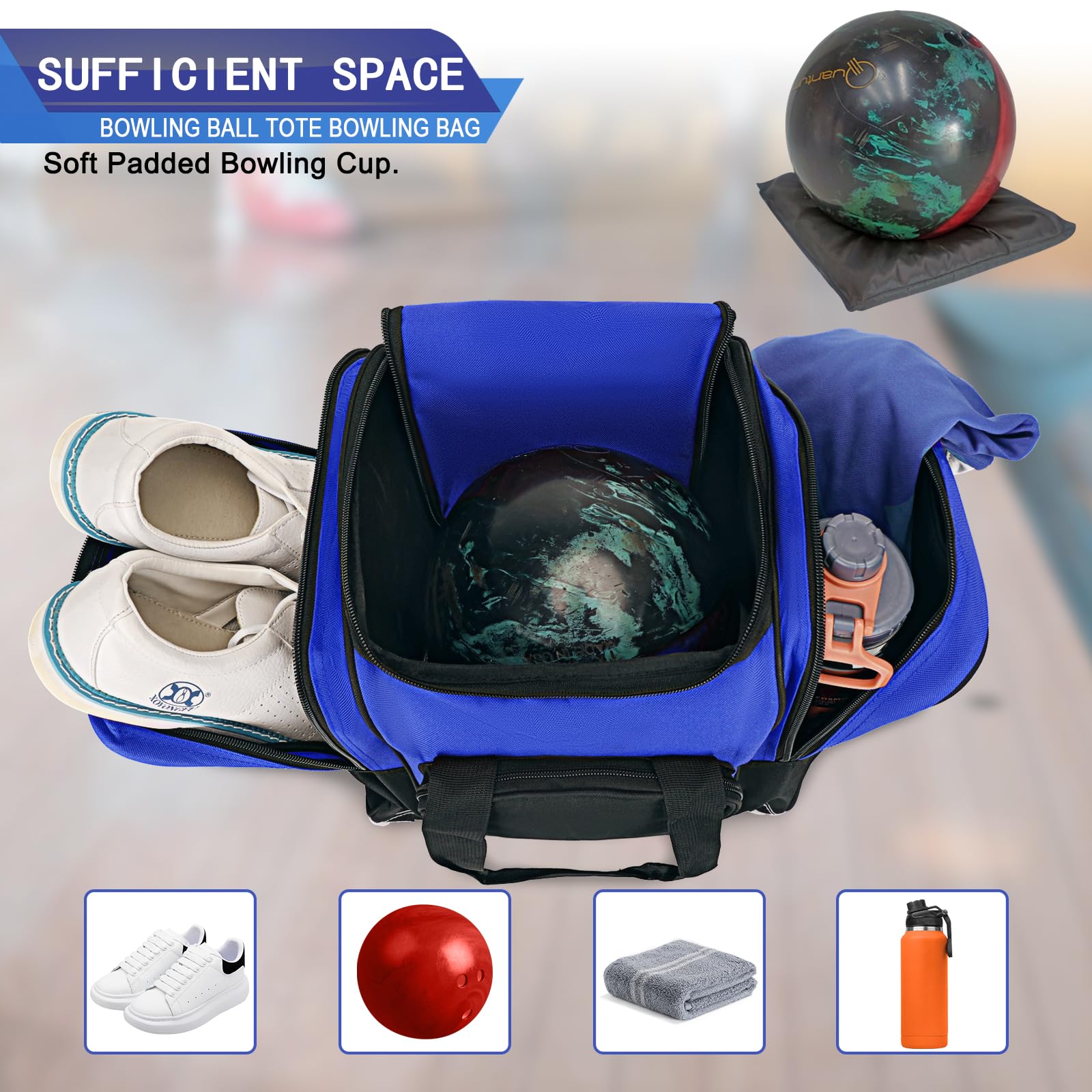 2022 Premium Single Bowling Ball Bag with Padded Holder - Fits Men's Size 14 Shoes & Bowling Accessories - Perfect for League Play & Practice Sessions