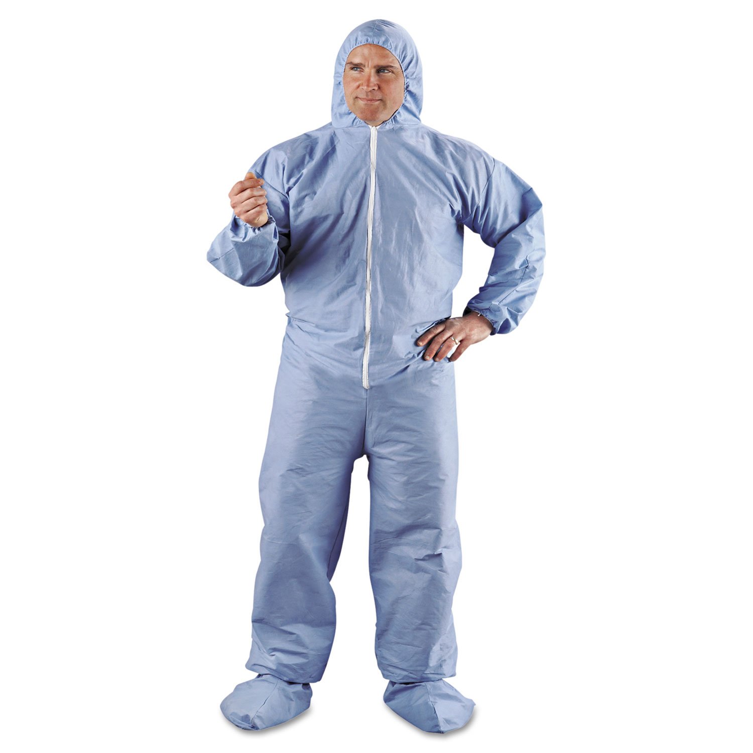 Blue Coverall with Hood and Socks - 4XL Size HRC1 Protective Suit (Pack of 21) | Ideal for Industrial Work, Painting, Construction & Hazardous Material Handling