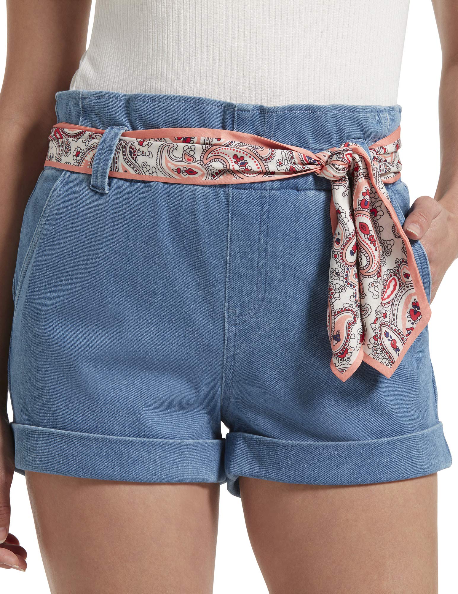 HUE Women's Paperbag Ultra Soft Denim High Waist Shorts - Comfortable Stretch Summer Shorts for Casual Wear, Beach, Travel & Outfits