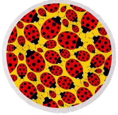 Ladybugs on The Beach Round Beach Towel - Soft, Absorbent & Quick-Drying - Perfect for Pool, Picnic & Summer Vacation