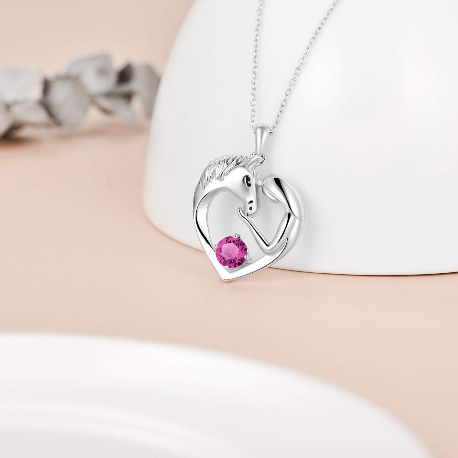 Sterling Silver Horse Necklace with Birthstone - Perfect Gift for Women | Equestrian Jewelry for Her