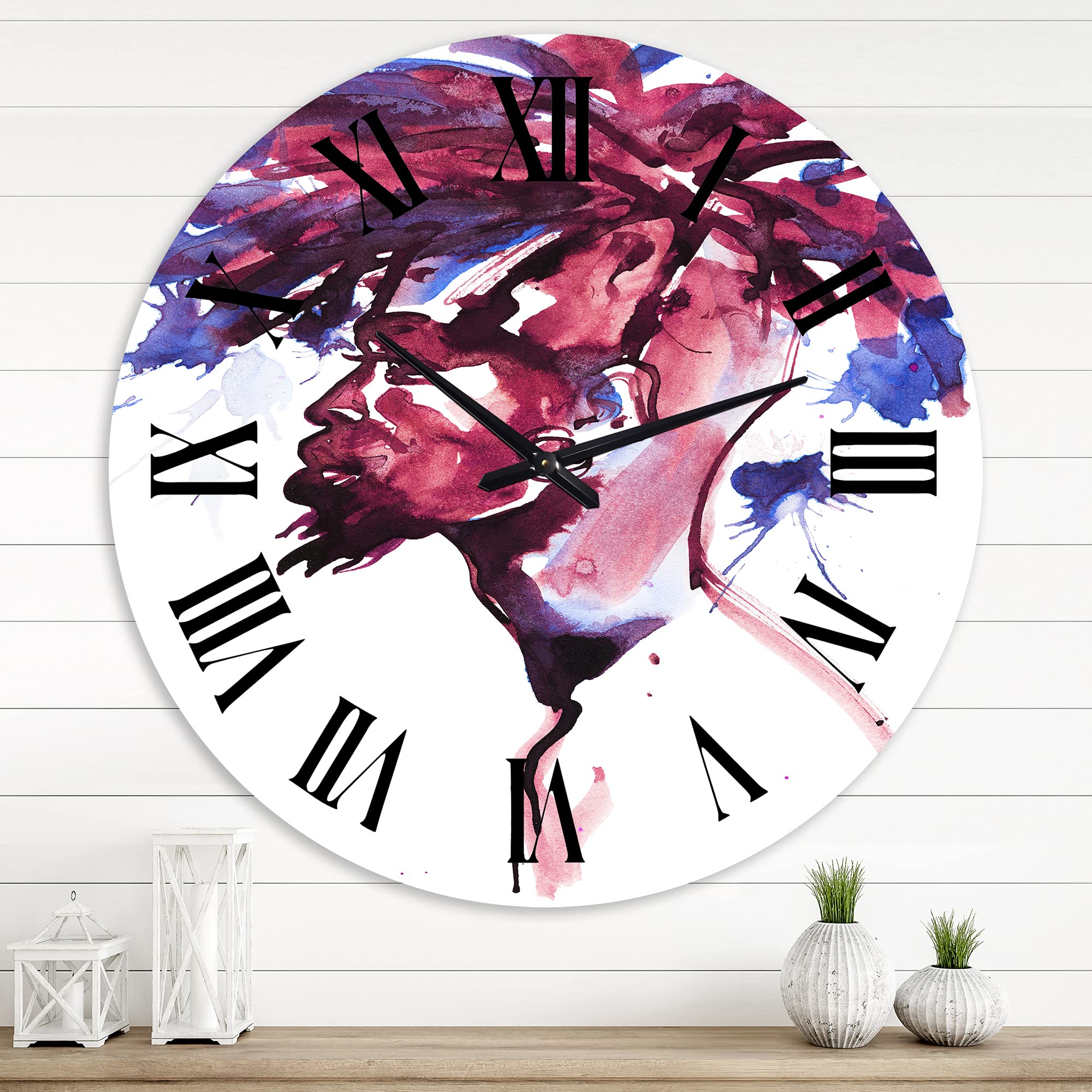 DesignQ Modern Wall Clock - Stylish African Man Portrait, Large Wall Art for Bedroom & Living Room Decor | Perfect Gift for Home & Office