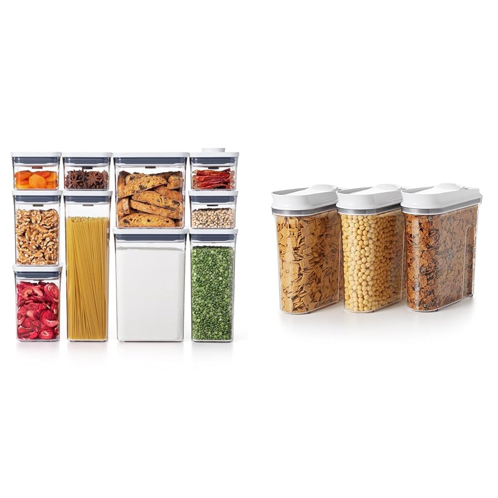 OXO Good Grips 10-Piece Airtight Food Storage Container Set & 3-Piece Cereal Dispenser - BPA-Free Kitchen Organization for Flour, Sugar, Pasta & Dry Goods - Perfect for Pantry, Countertop & Meal Prep