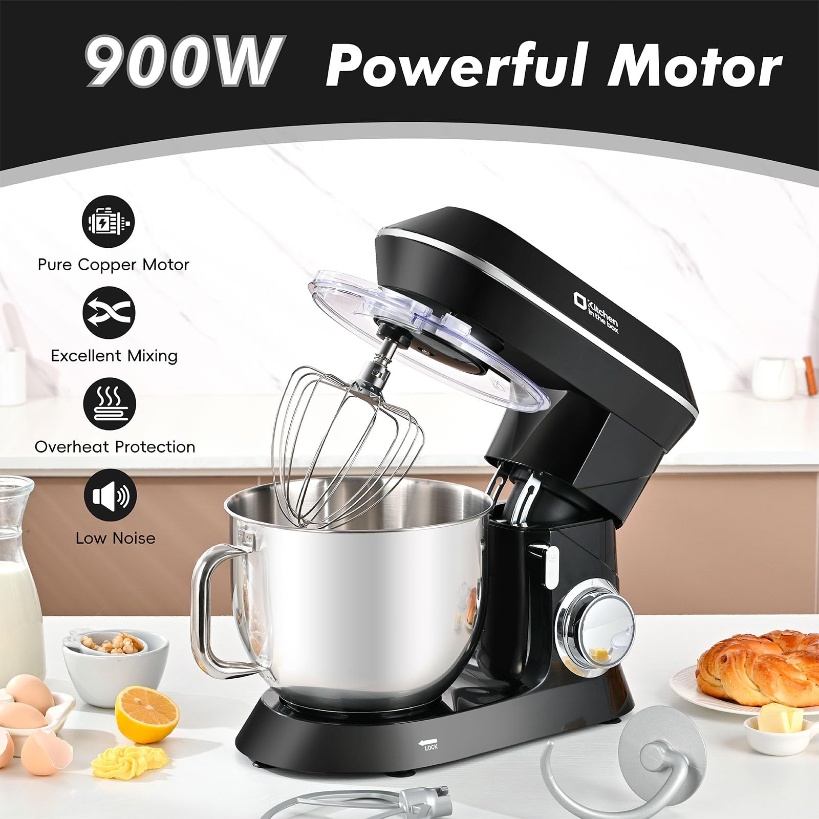 900W 7.5QT Stand Mixer for Baking - 6-Speed Tilt-Head with Dough Hook & Beater - Perfect for Cakes, Cookies & Bread Dough