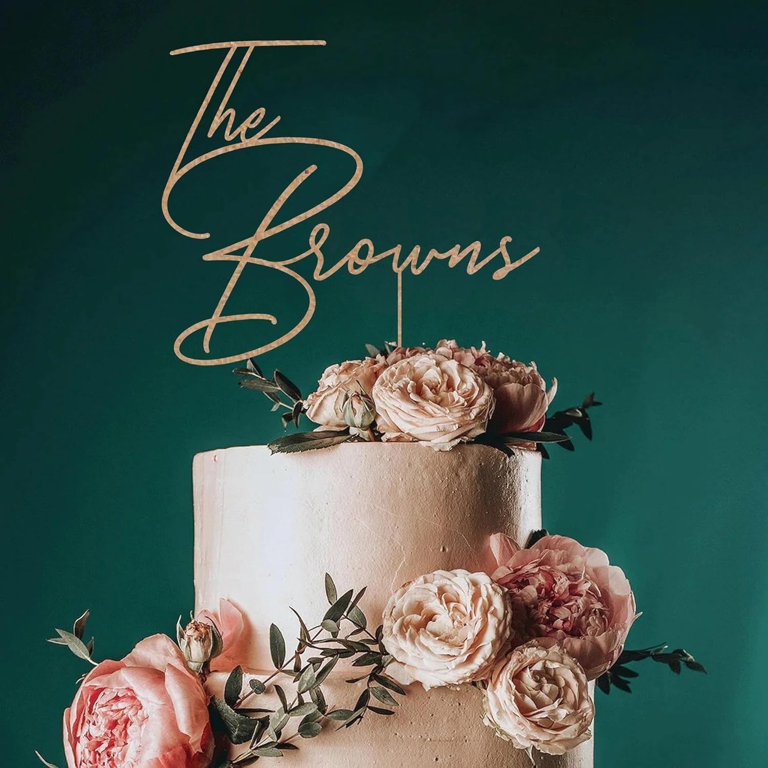 Personalized Wedding Cake Topper - Custom Name Wood Cake Decor - Elegant Wedding Cake Accessory CT01 for Anniversaries & Bridal Showers