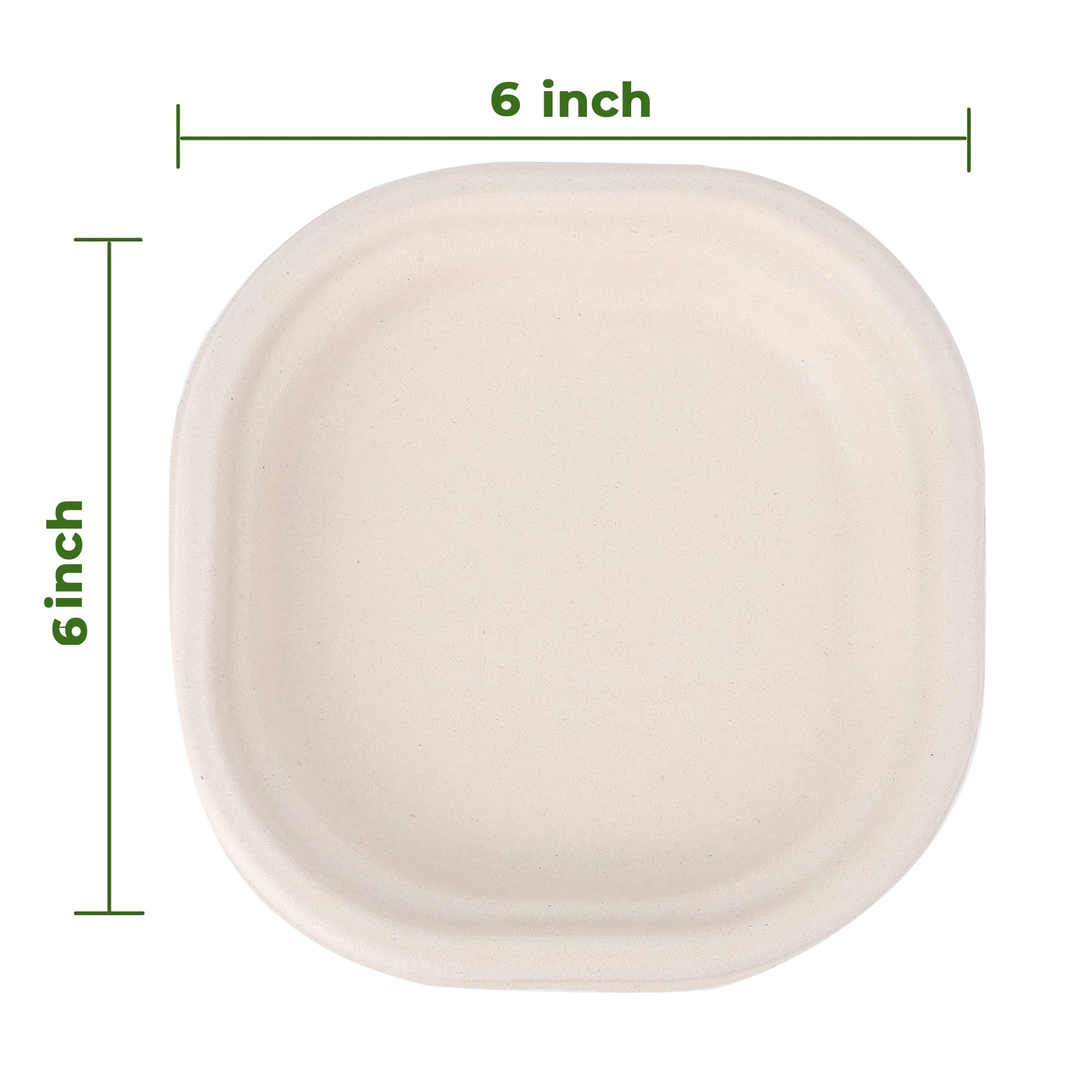 Eco-Friendly Disposable Square Bagasse Plates - 6 Inch, Set of 20, Beige | Biodegradable & Compostable Dinnerware for Parties, Picnics & Events